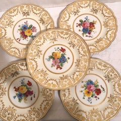 Set of Twelve Floral George Jones Made for Tiffany Dessert Plates Artist Signed