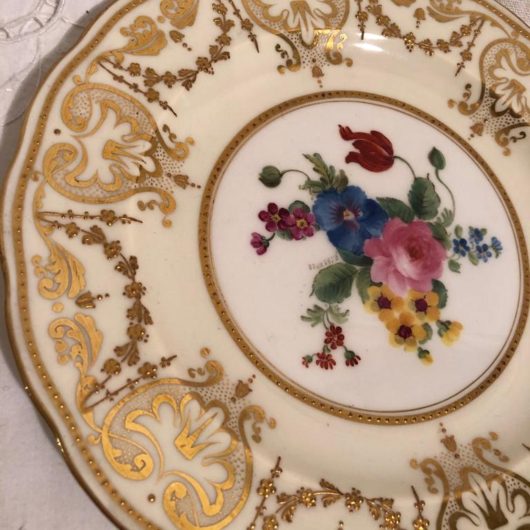Belle Époque Set of Twelve Floral George Jones Made for Tiffany Dessert Plates Artist Signed For Sale