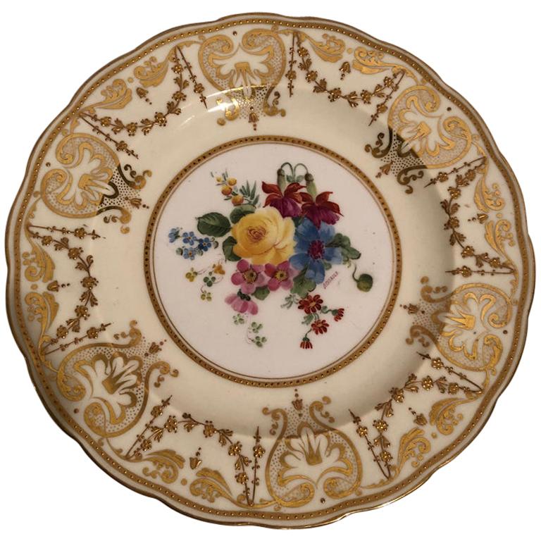 Set of Twelve Floral George Jones Made for Tiffany Dessert Plates Artist Signed