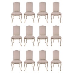 Set of Twelve French 19th Century Louis XV St. White Washed Oak Dining Chairs