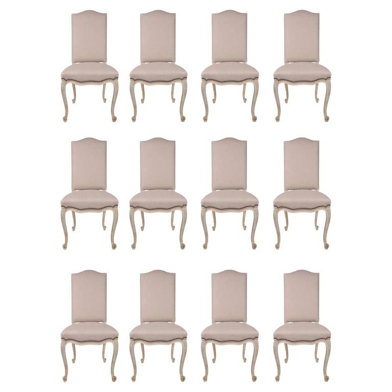 Set Of Twelve French 19th Century Louis Xv St White Washed Oak Dining Chairs For At 1stdibs Xv St White Washed Oak Dining Chairs, White Washed Oak Dining Chairs
