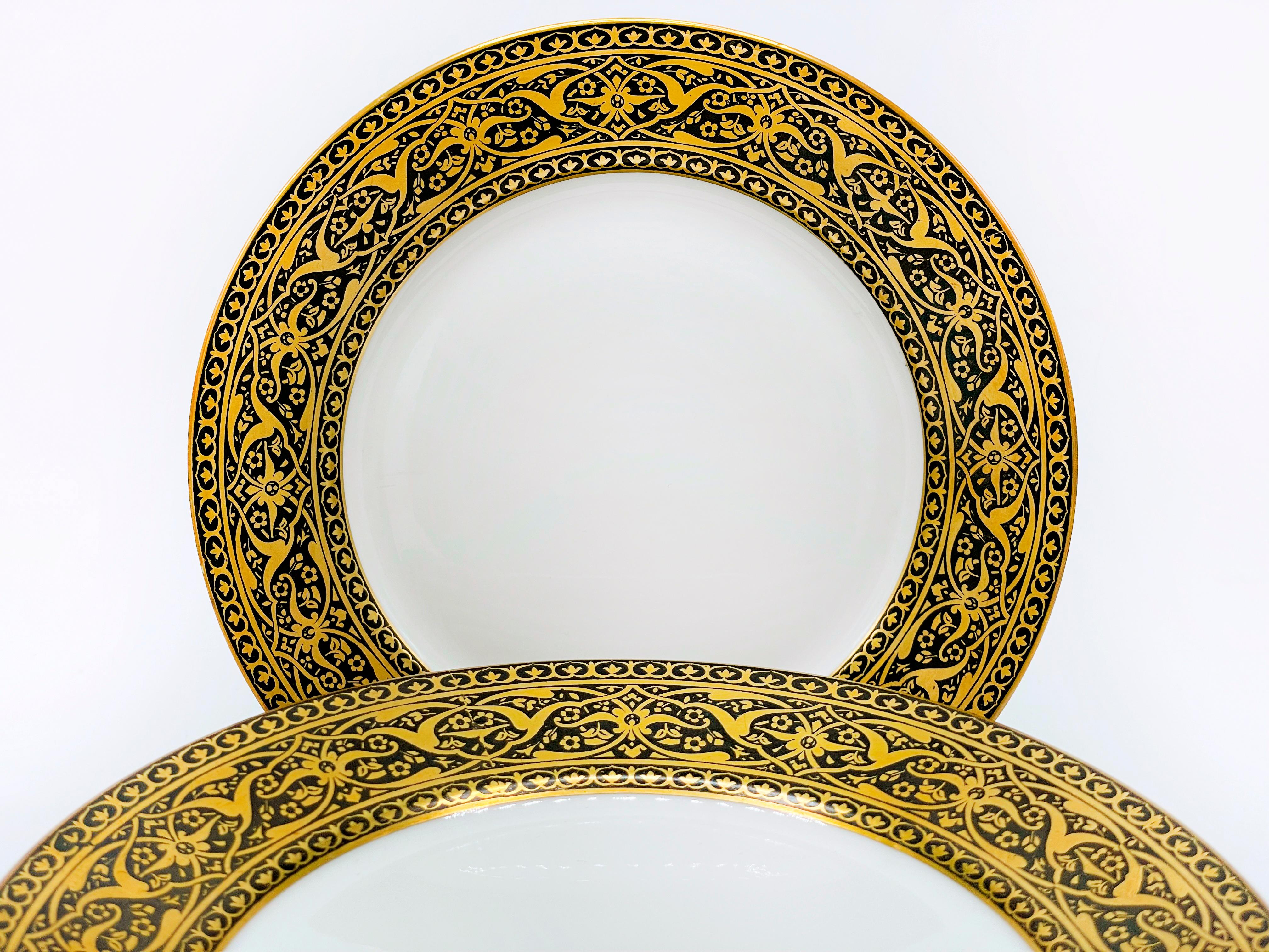 Mid-Century Modern Set of twelve French Black and Gold dessert plate For Sale