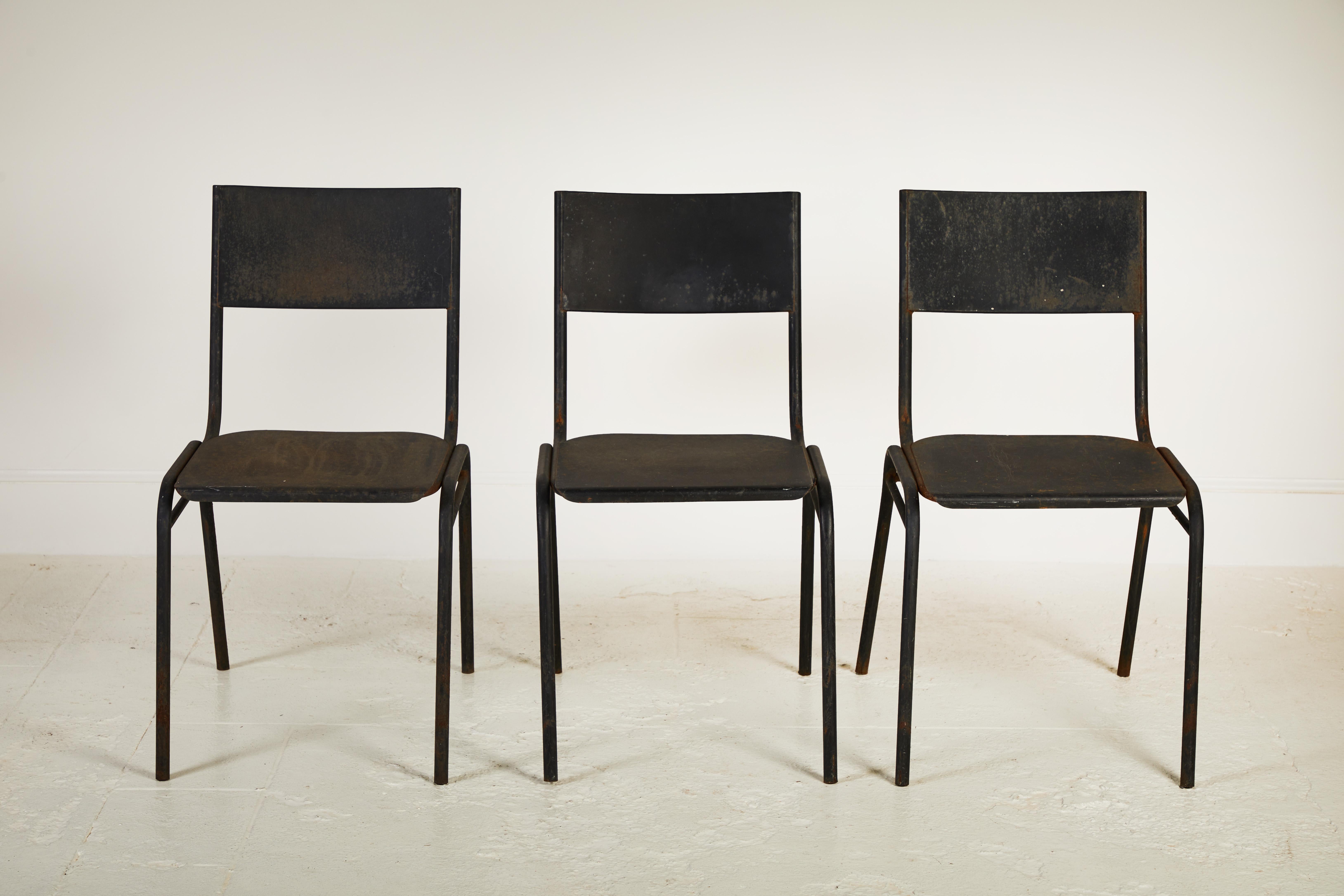 Late 20th Century Set of Twelve French Black Metal Chairs