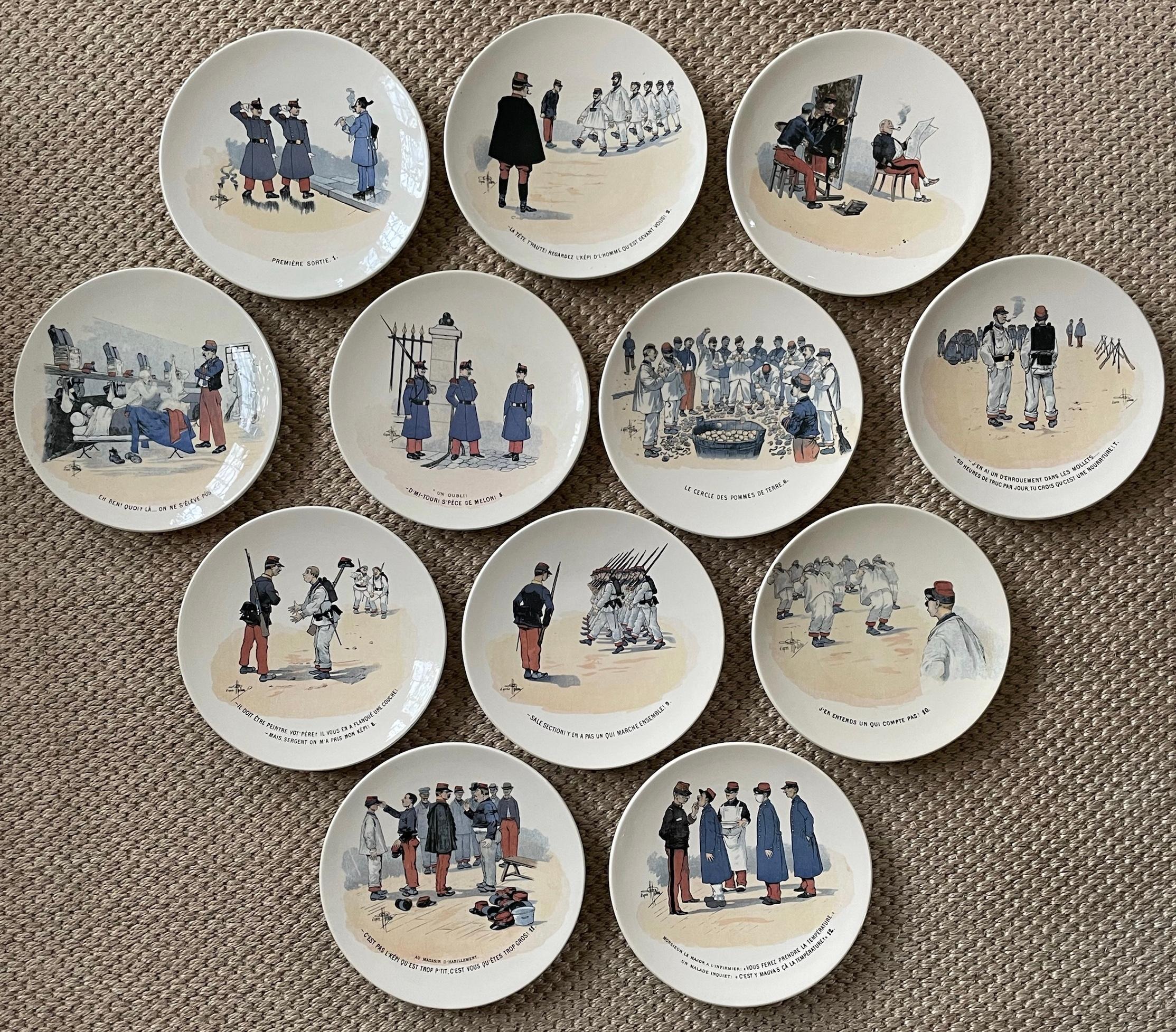 Set of Twelve French Creamware Military Plates For Sale 8