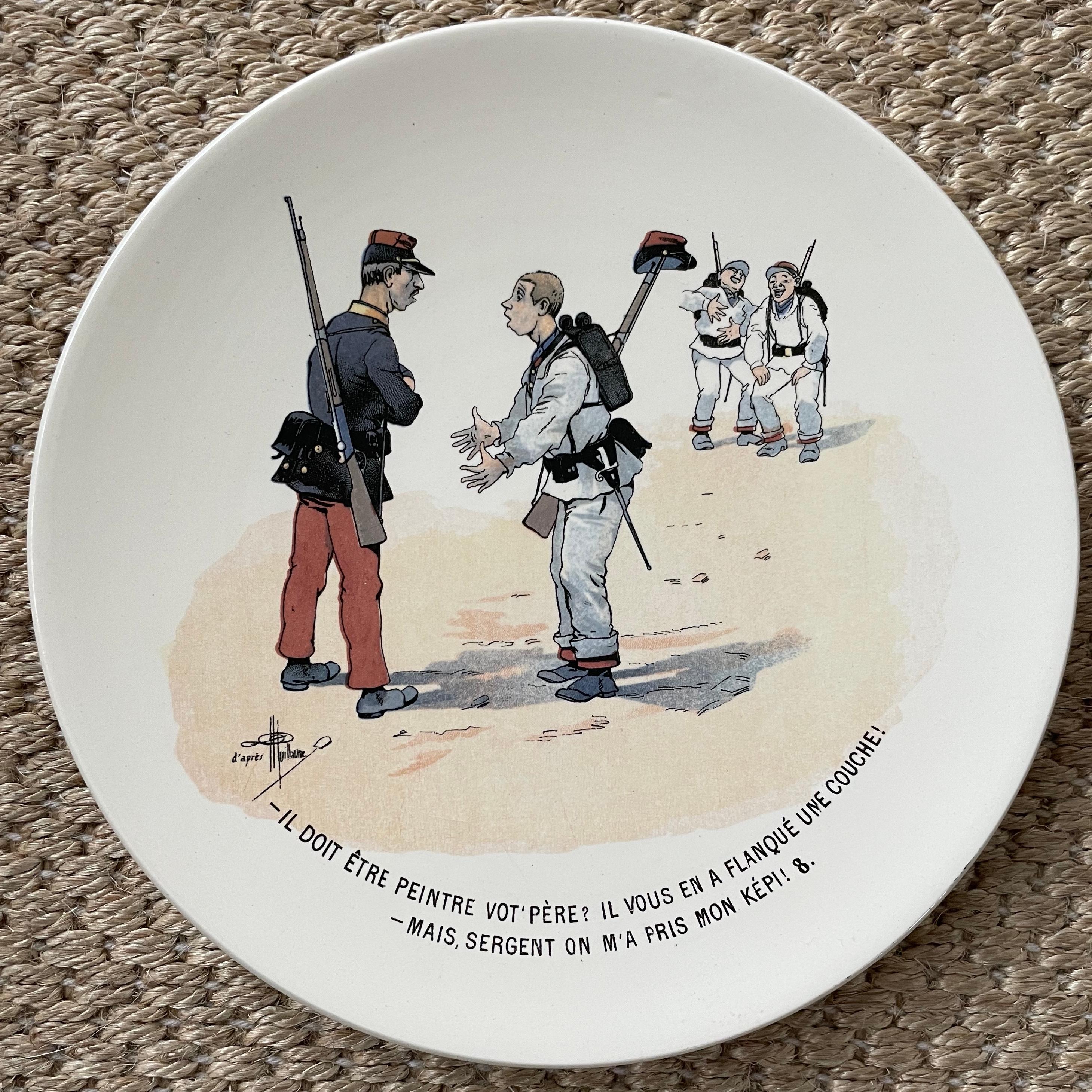 Hand-Painted Set of Twelve French Creamware Military Plates For Sale
