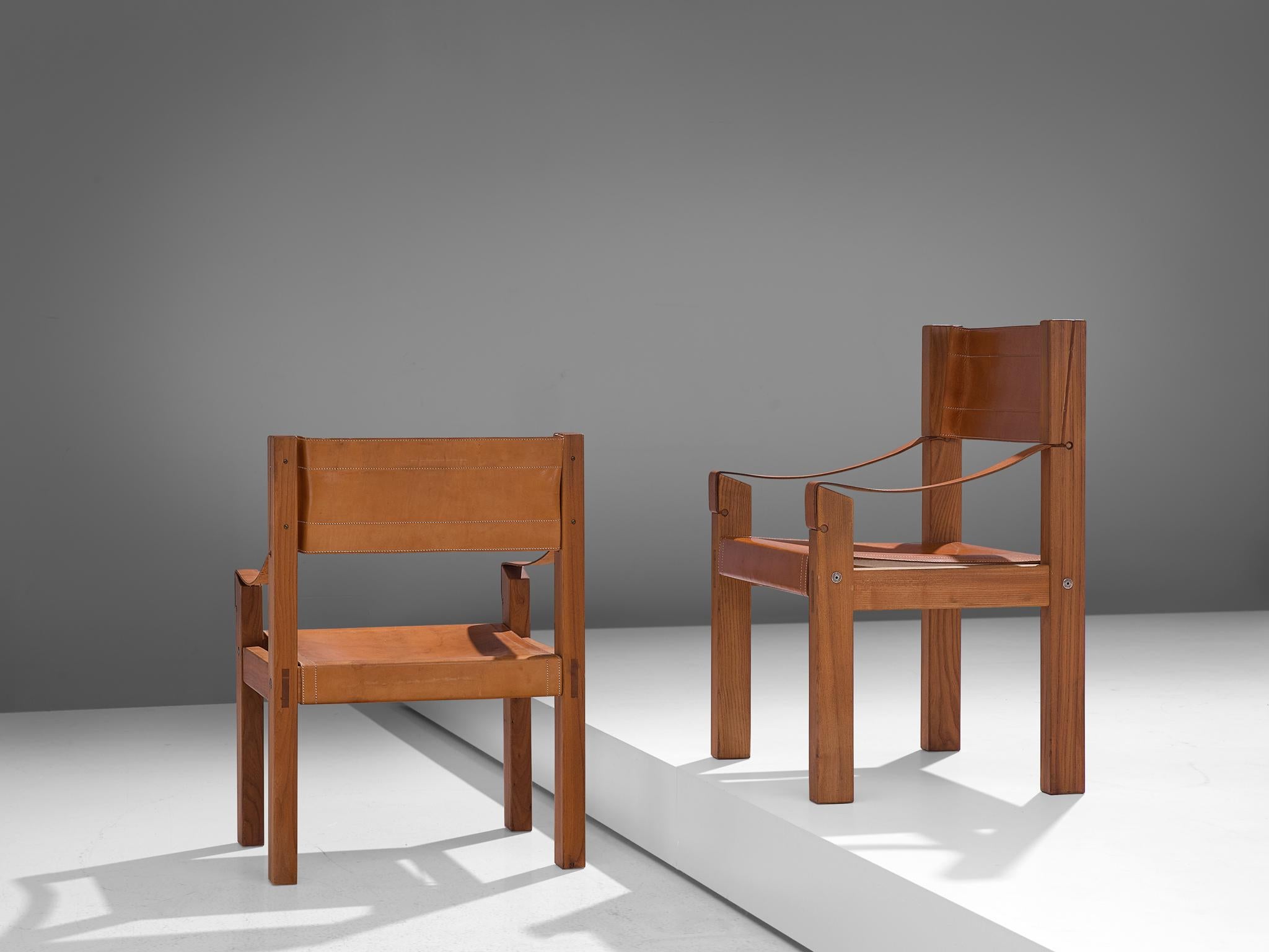 Mid-20th Century Set of Twelve Pierre Chapo 'S371' Grand Chairs in Cognac Leather