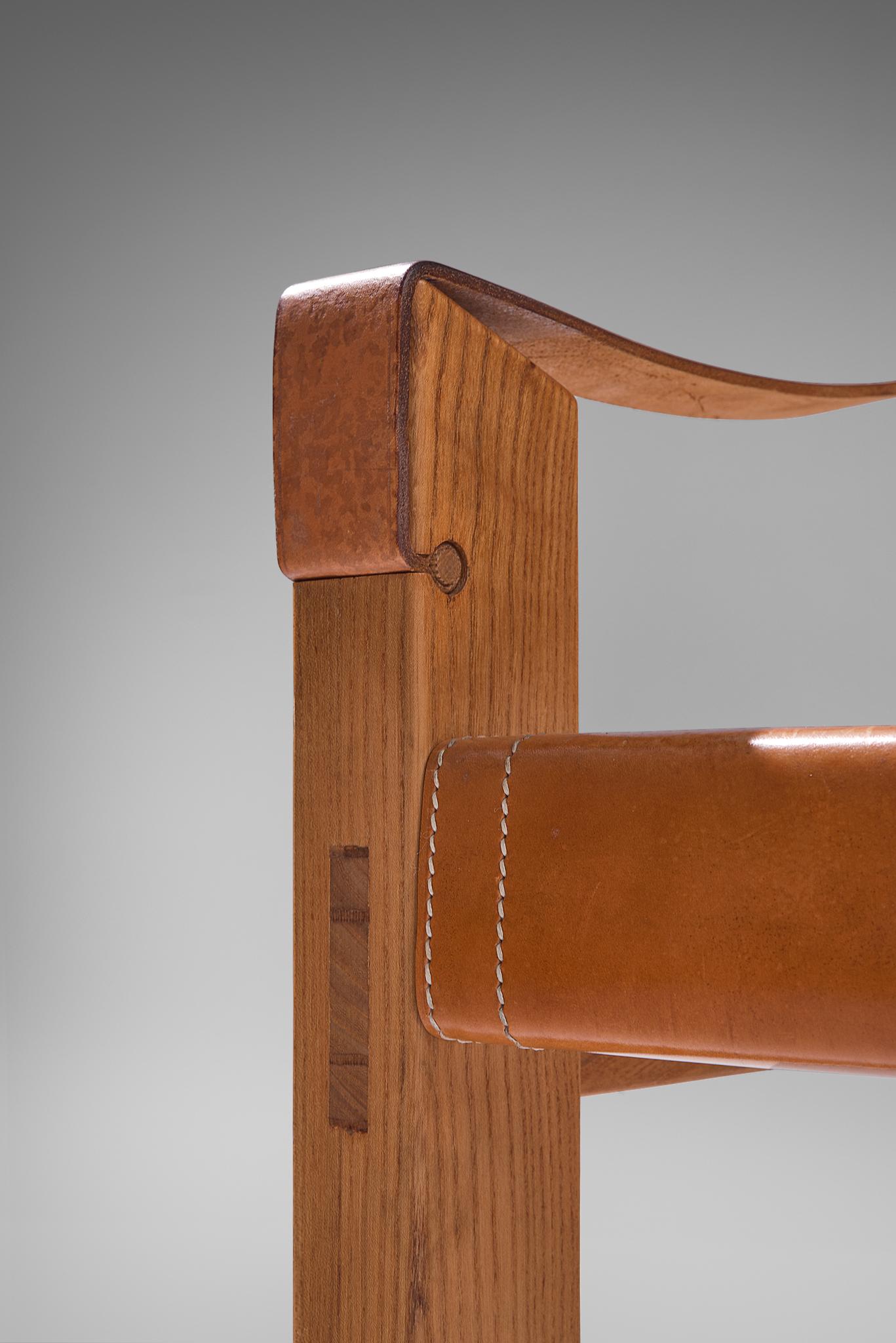 Set of Twelve Pierre Chapo 'S371' Grand Chairs in Cognac Leather 3
