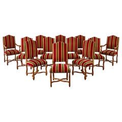 Set of Twelve French Louis XIV Style Oak Dining Chairs