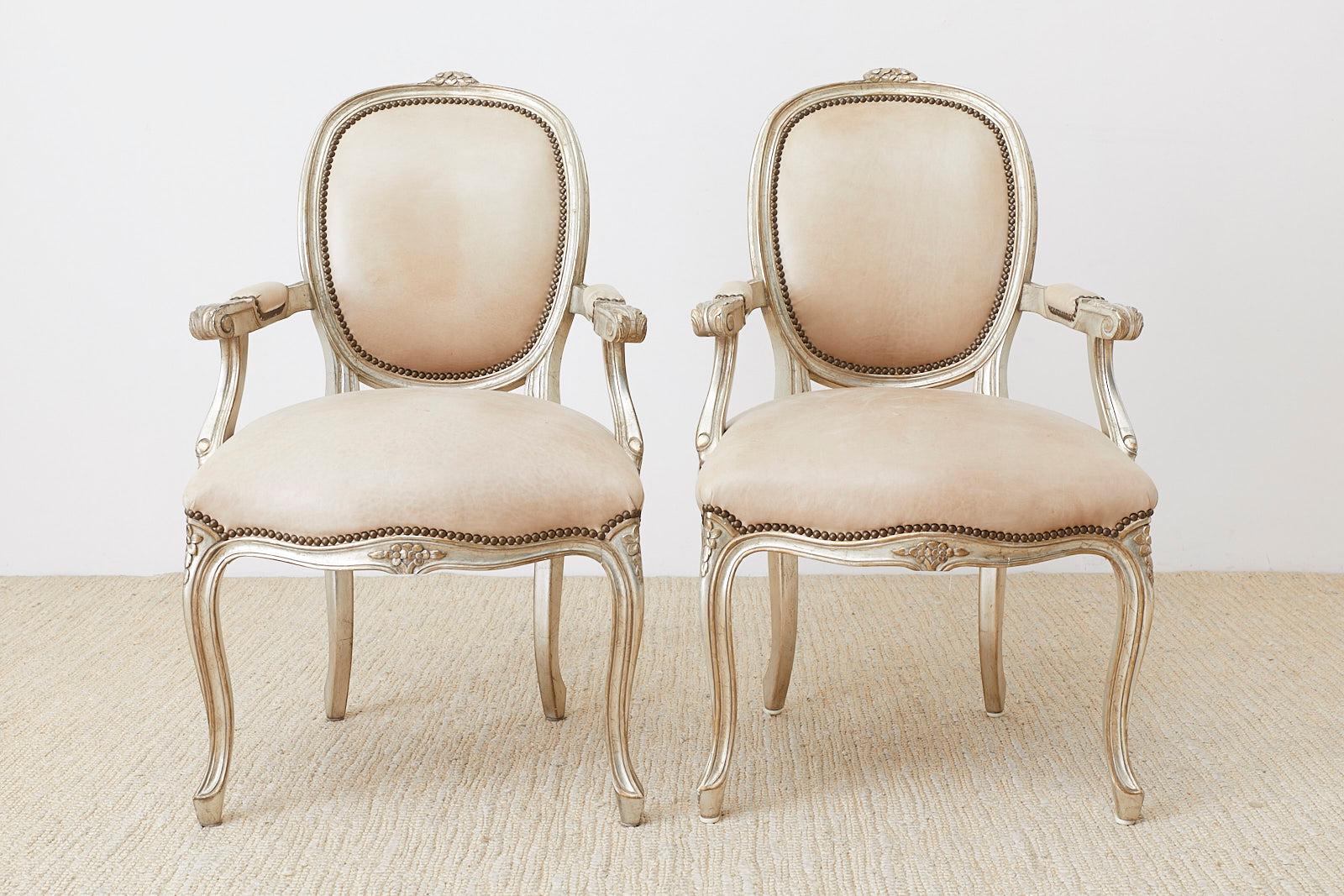 Hand-Crafted Set of Twelve French Louis XV Style Silvered Dining Armchairs