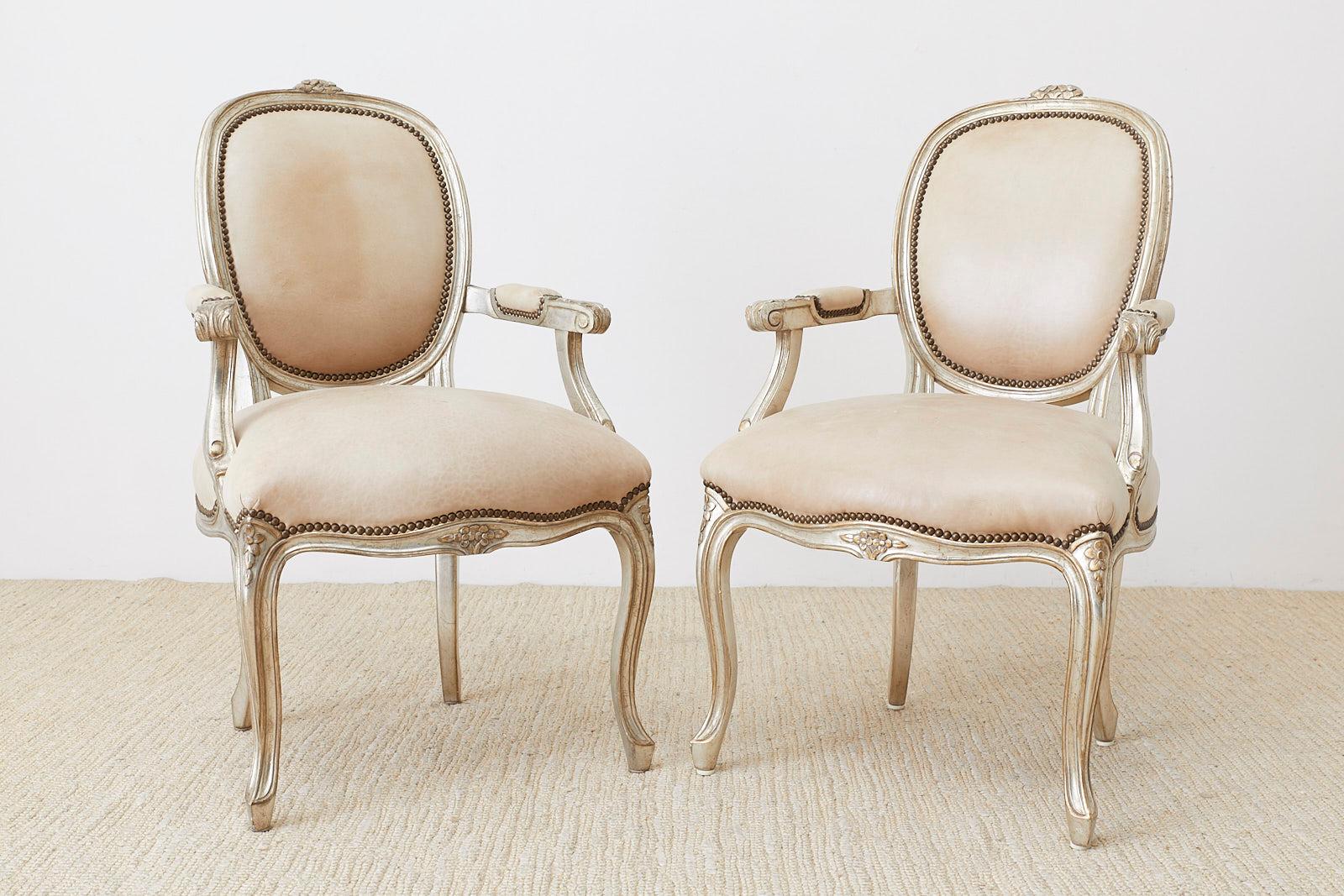 Set of Twelve French Louis XV Style Silvered Dining Armchairs 2