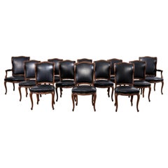 Set of Twelve French Louis XV Style Walnut Dining Chairs