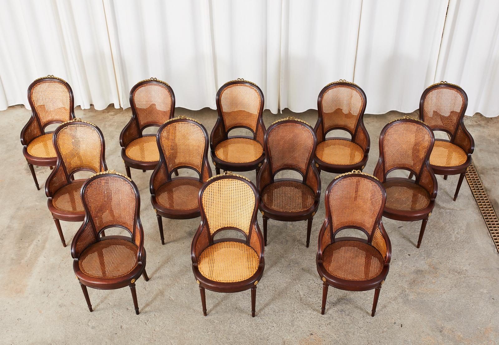 Hand-Crafted Set of Twelve French Louis XVI Style Caned Dining Chairs