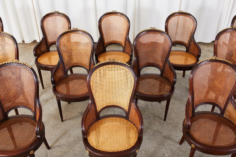 Set of Twelve French Louis XVI Style Caned Dining Chairs In Good Condition In Rio Vista, CA