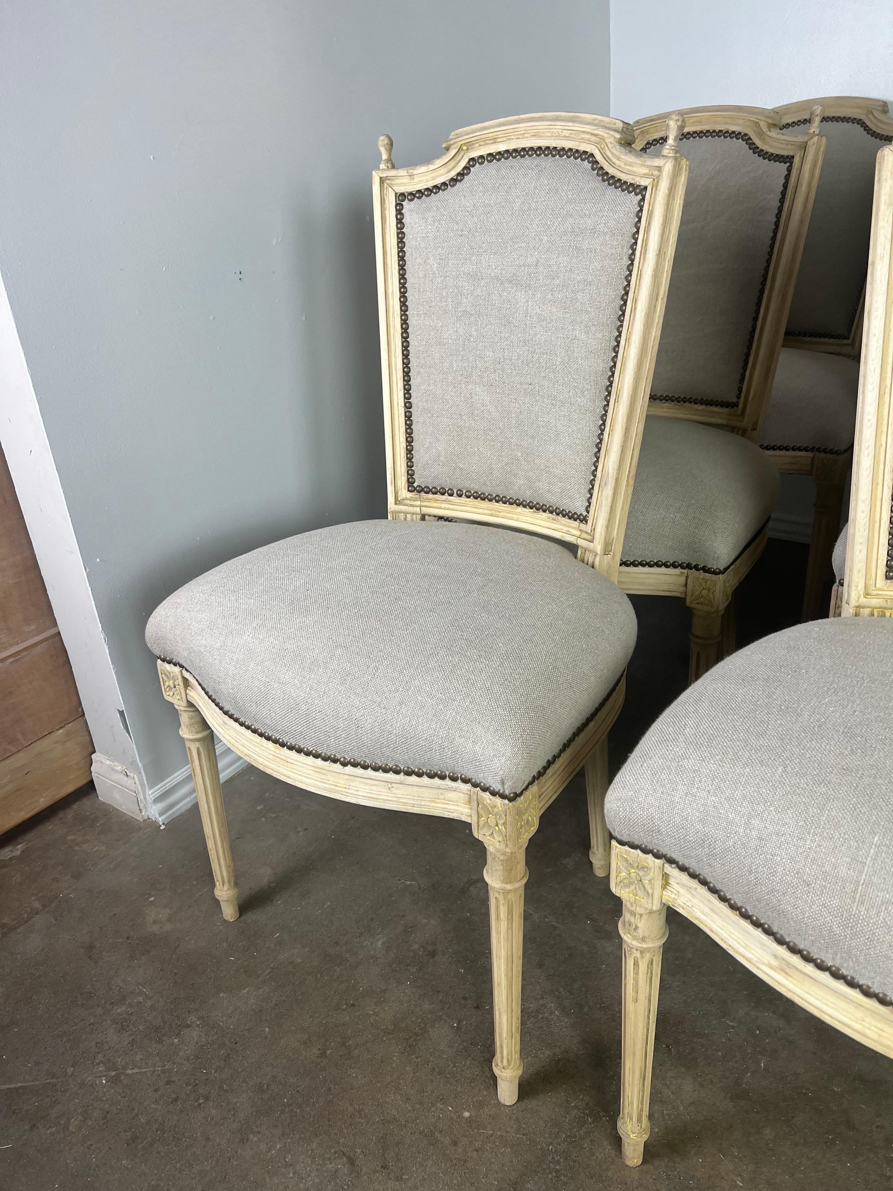 Linen Set of Twelve French Louis XVI Style Dining Chairs, circa 1930s