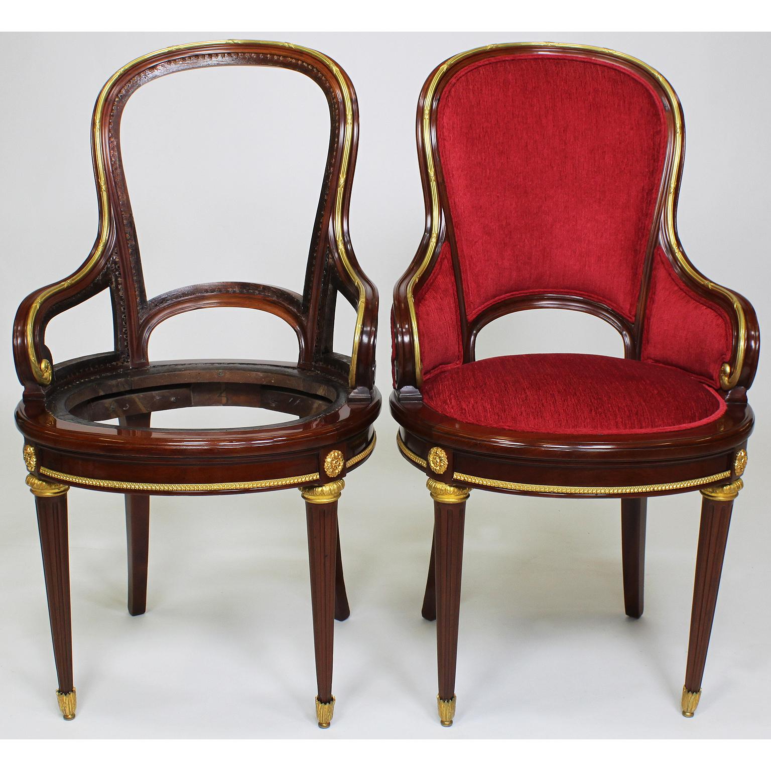 Belle Époque Set of Twelve French Louis XVI Style Ormolu Mounted Dining Chairs For Sale