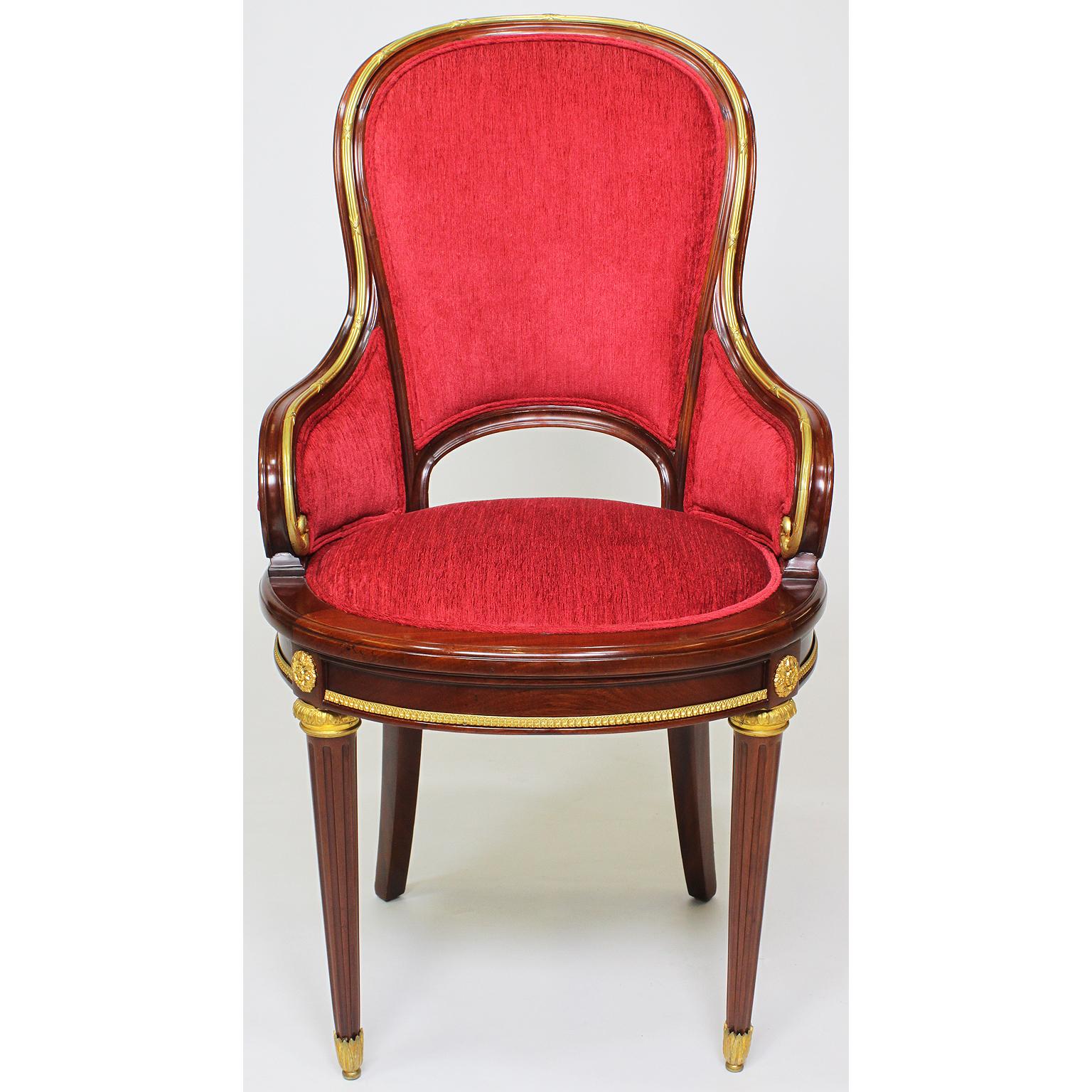 Early 20th Century Set of Twelve French Louis XVI Style Ormolu Mounted Dining Chairs For Sale