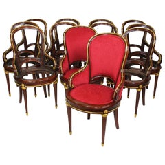 Antique Set of Twelve French Louis XVI Style Ormolu Mounted Dining Chairs