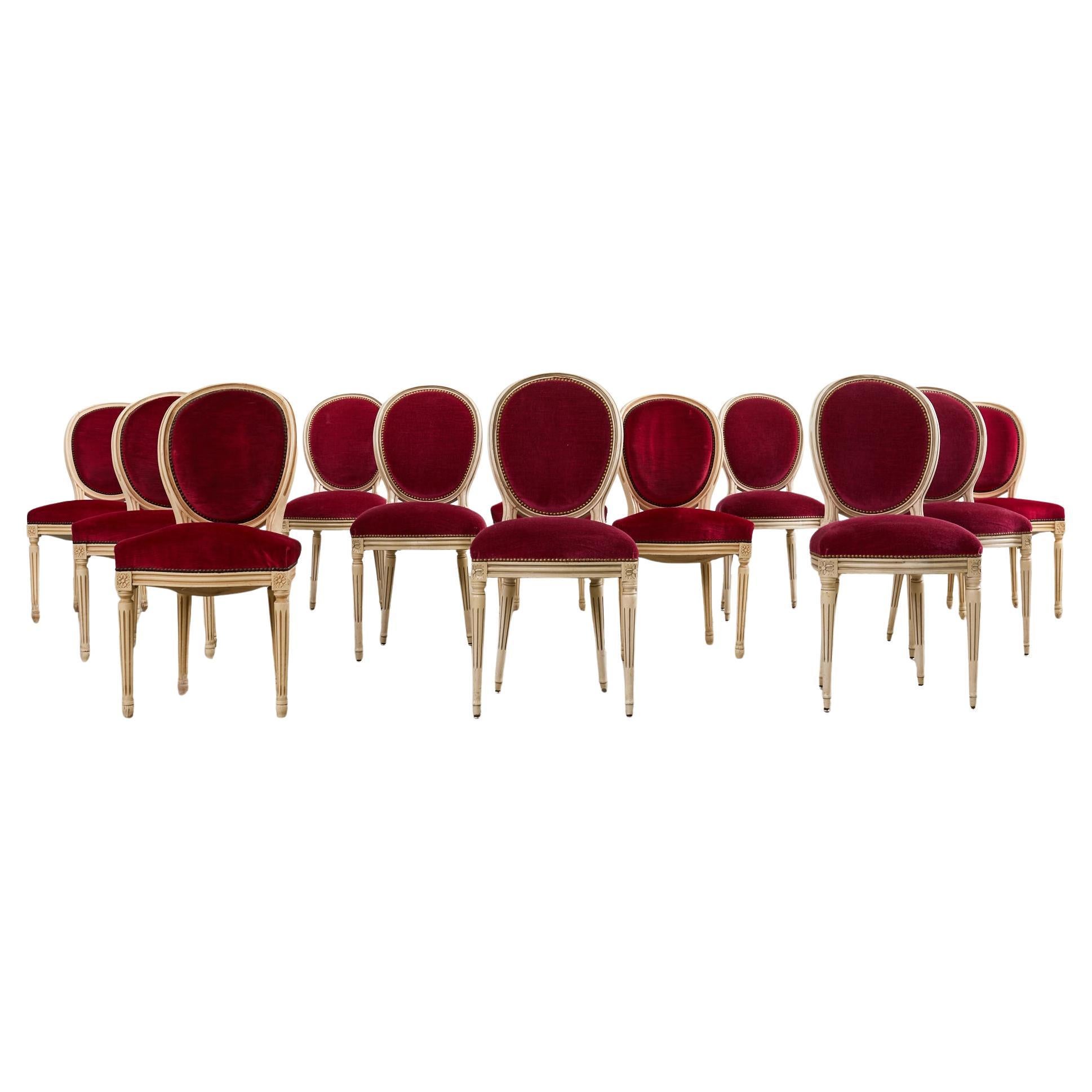 Set of Twelve French Louis XVI Style Painted Dining Chairs