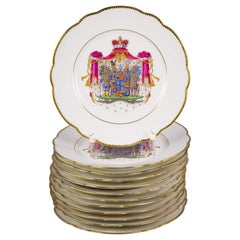 Set of Twelve French Porcelain Armorial Lunch Plates, circa 1880
