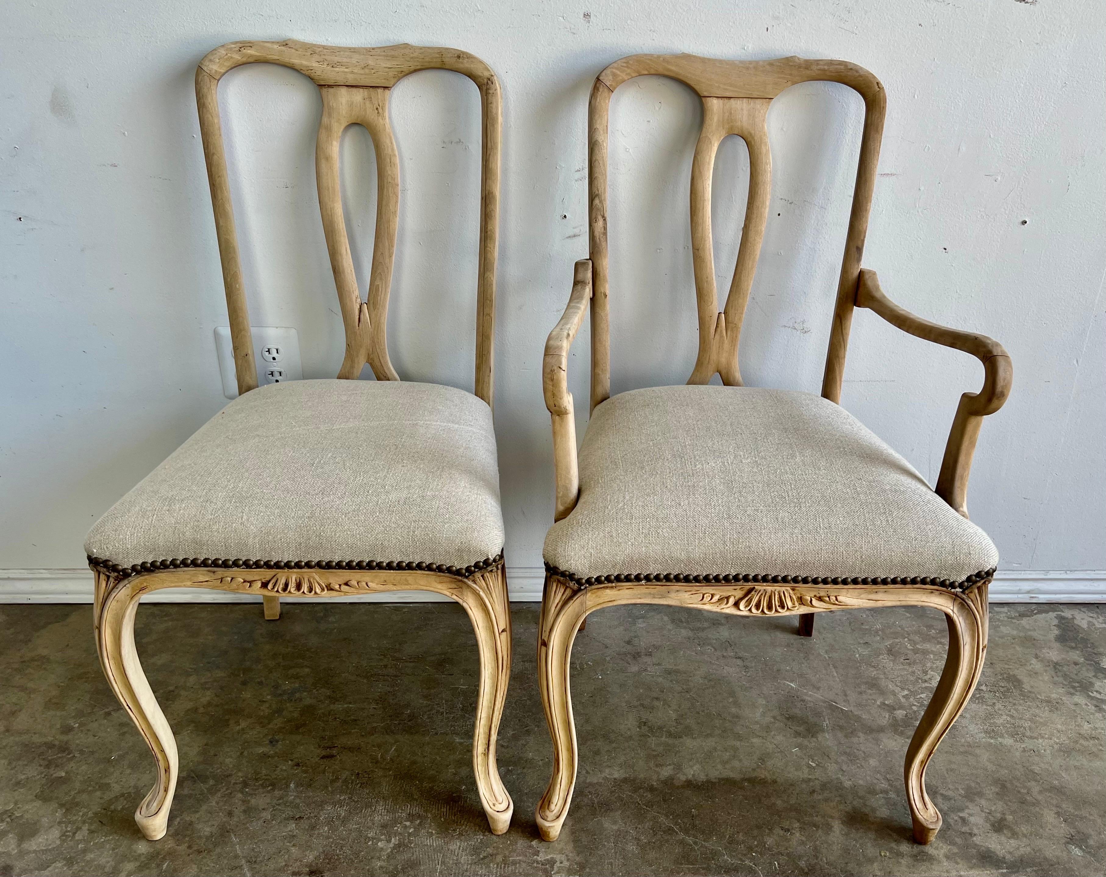 Bleached Set of Twelve French Provincial Style Dining Chairs