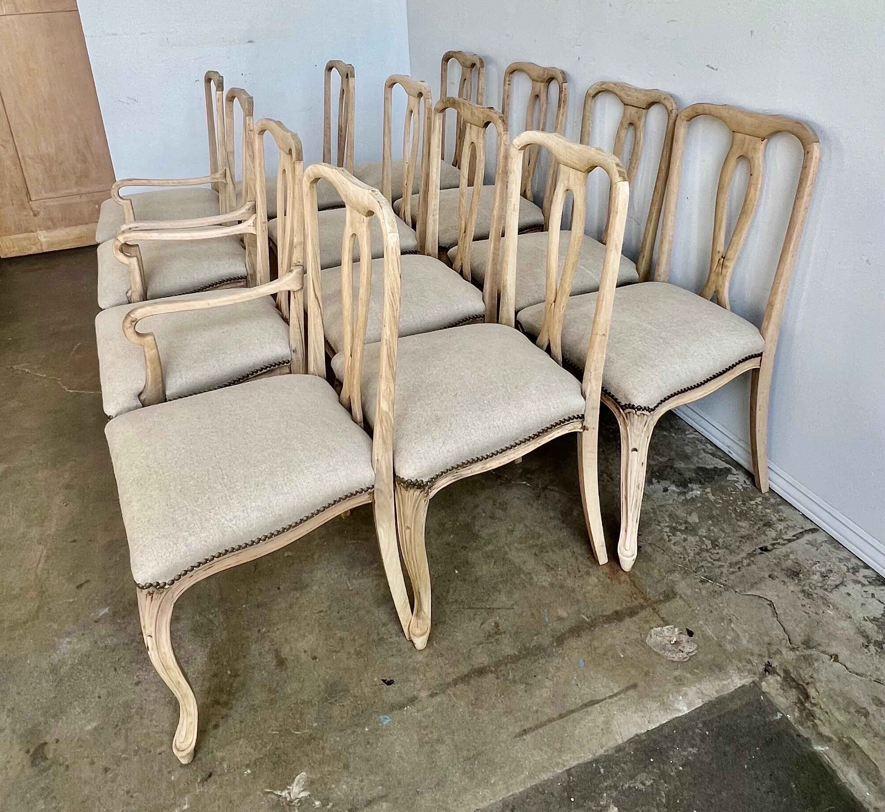 Wood Set of Twelve French Provincial Style Dining Chairs
