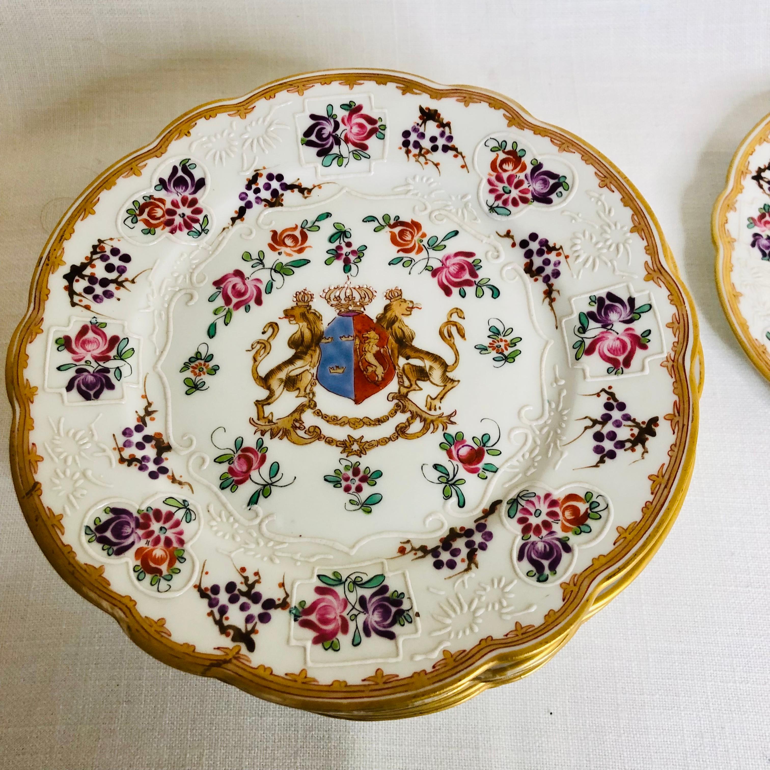 Hand-Painted Set of Twelve French Samson Porcelain Armorial Dessert Plates