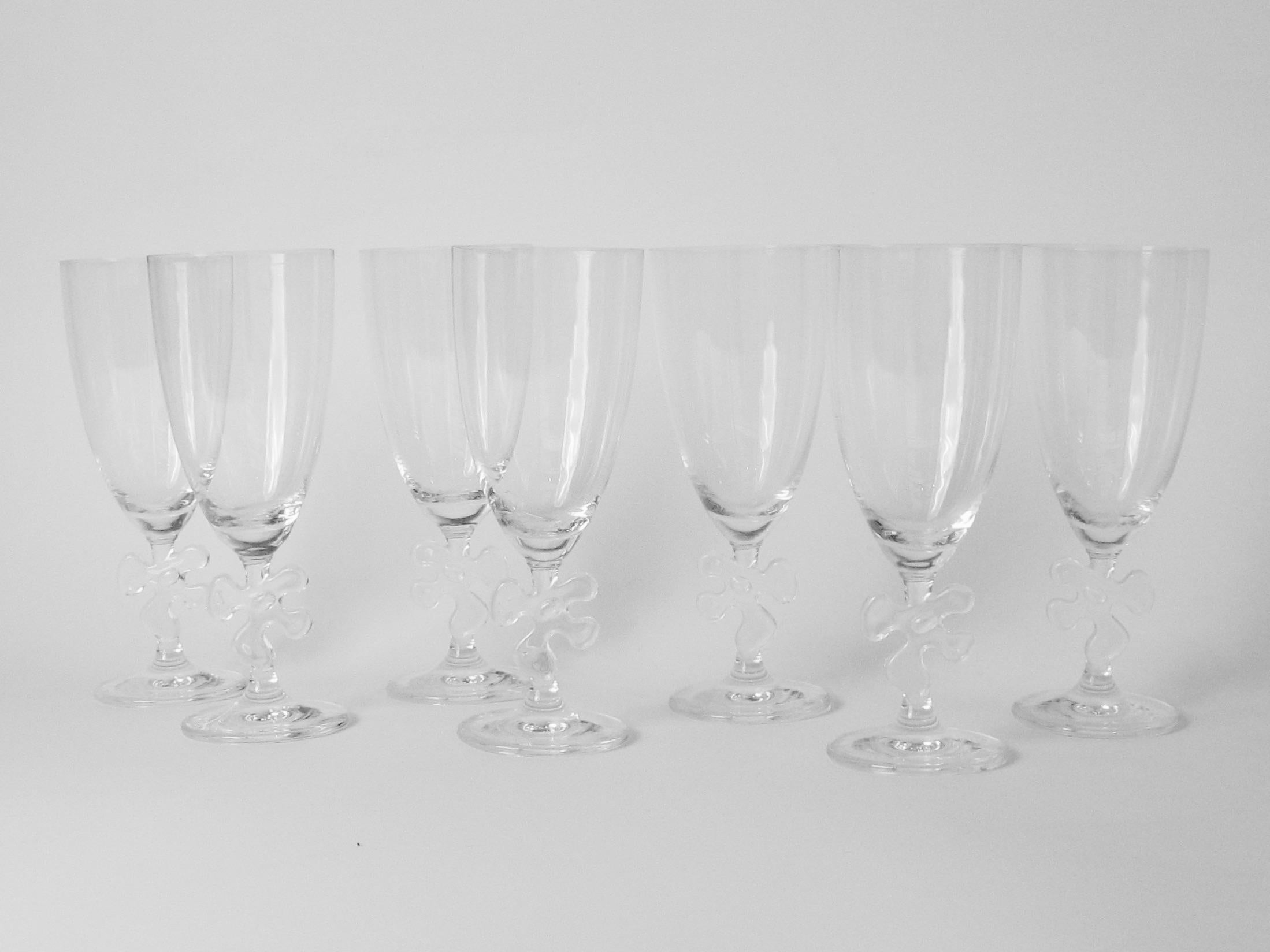20th Century Set of twelve fun and elegant Marc Aurel water glasses with jigsaw stem For Sale