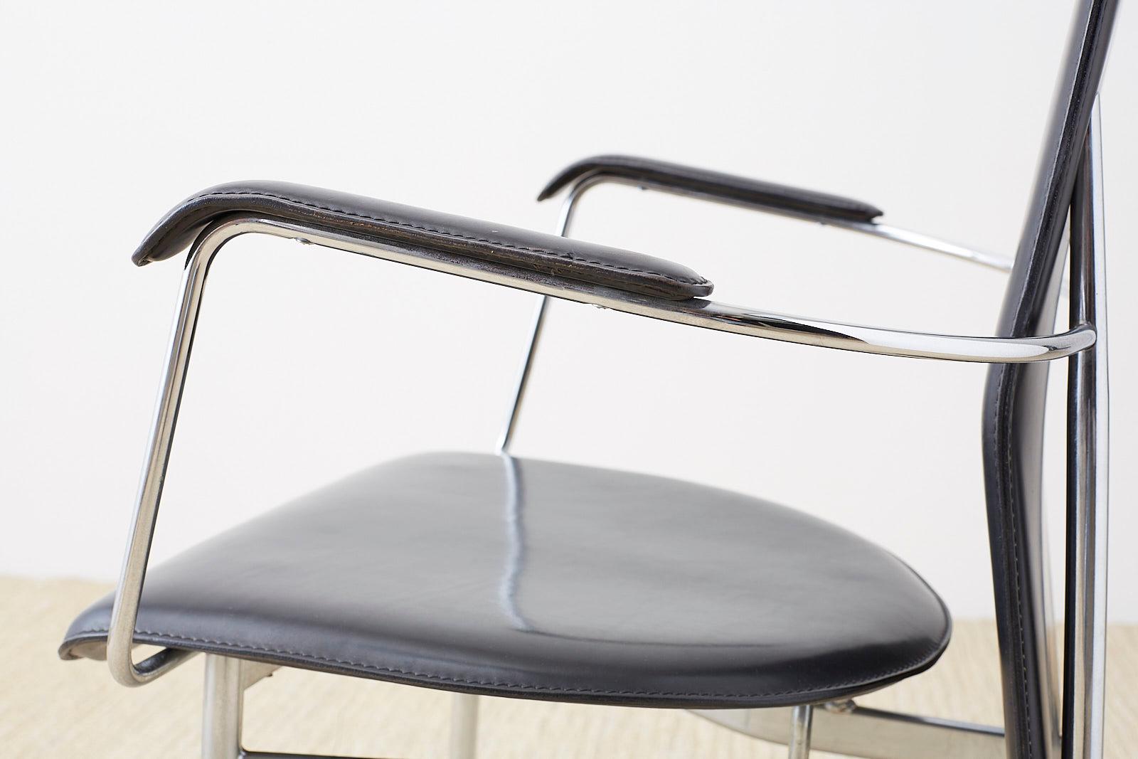 Set of Twelve G. Vegni Modern Italian Leather Dining Chairs 4