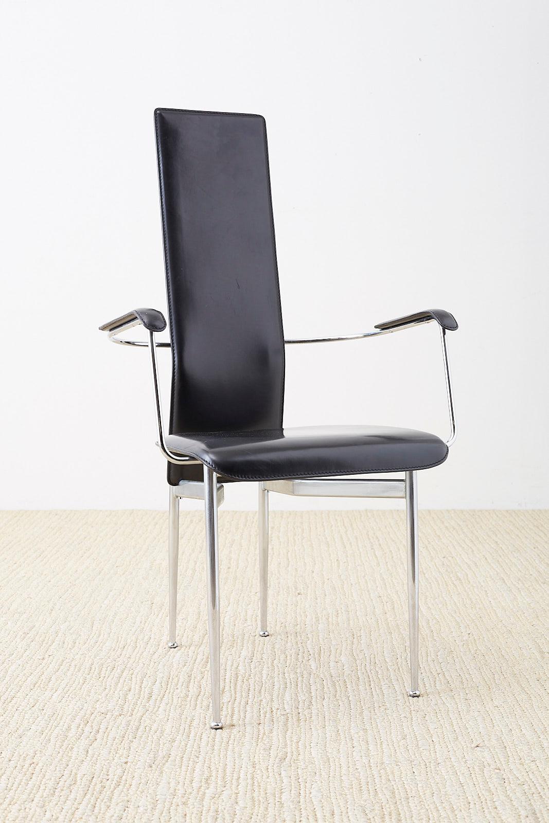 Set of Twelve G. Vegni Modern Italian Leather Dining Chairs 6