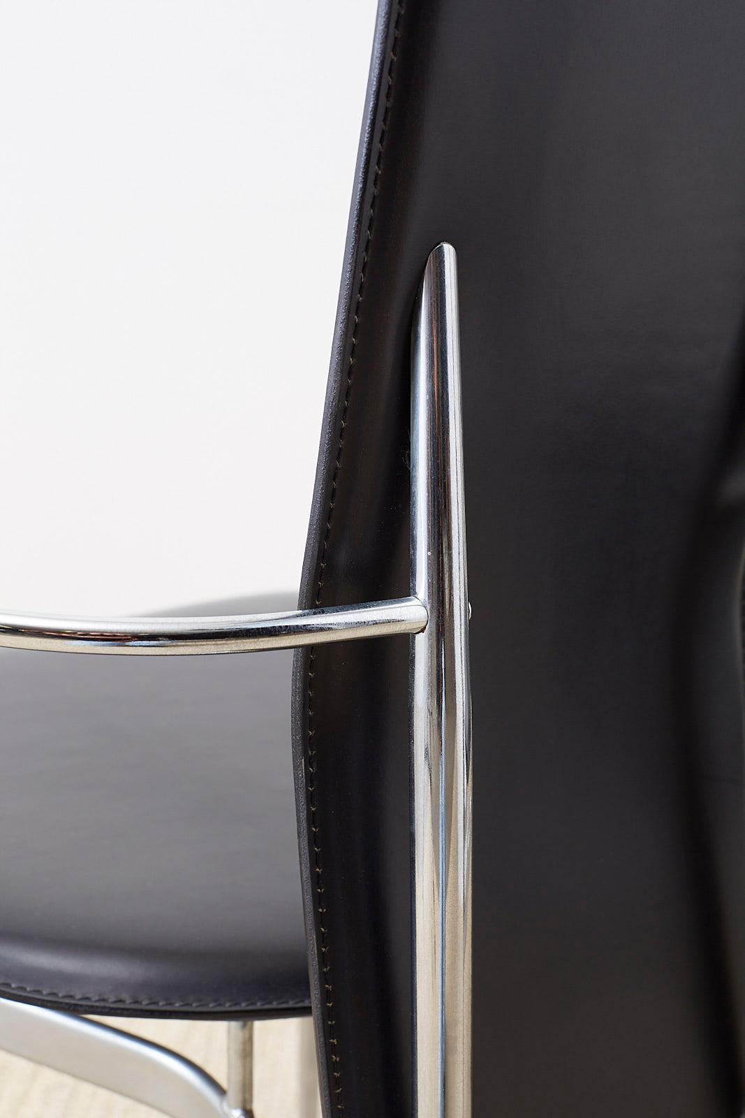 Set of Twelve G. Vegni Modern Italian Leather Dining Chairs 9