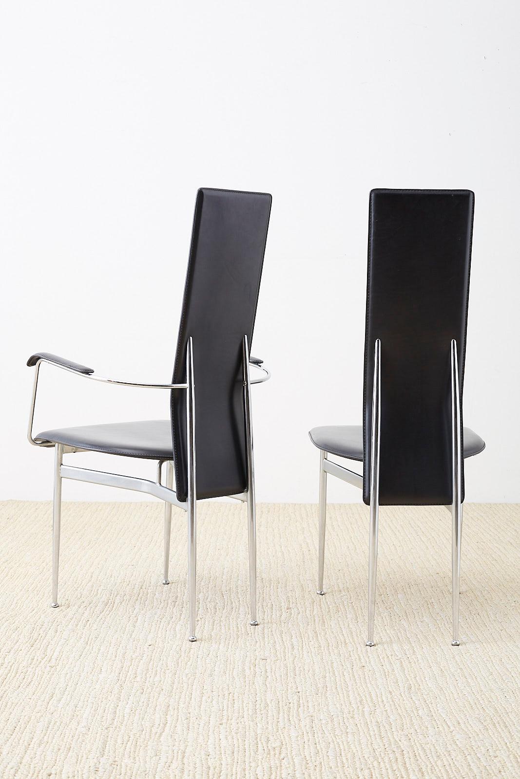 Set of Twelve G. Vegni Modern Italian Leather Dining Chairs 10