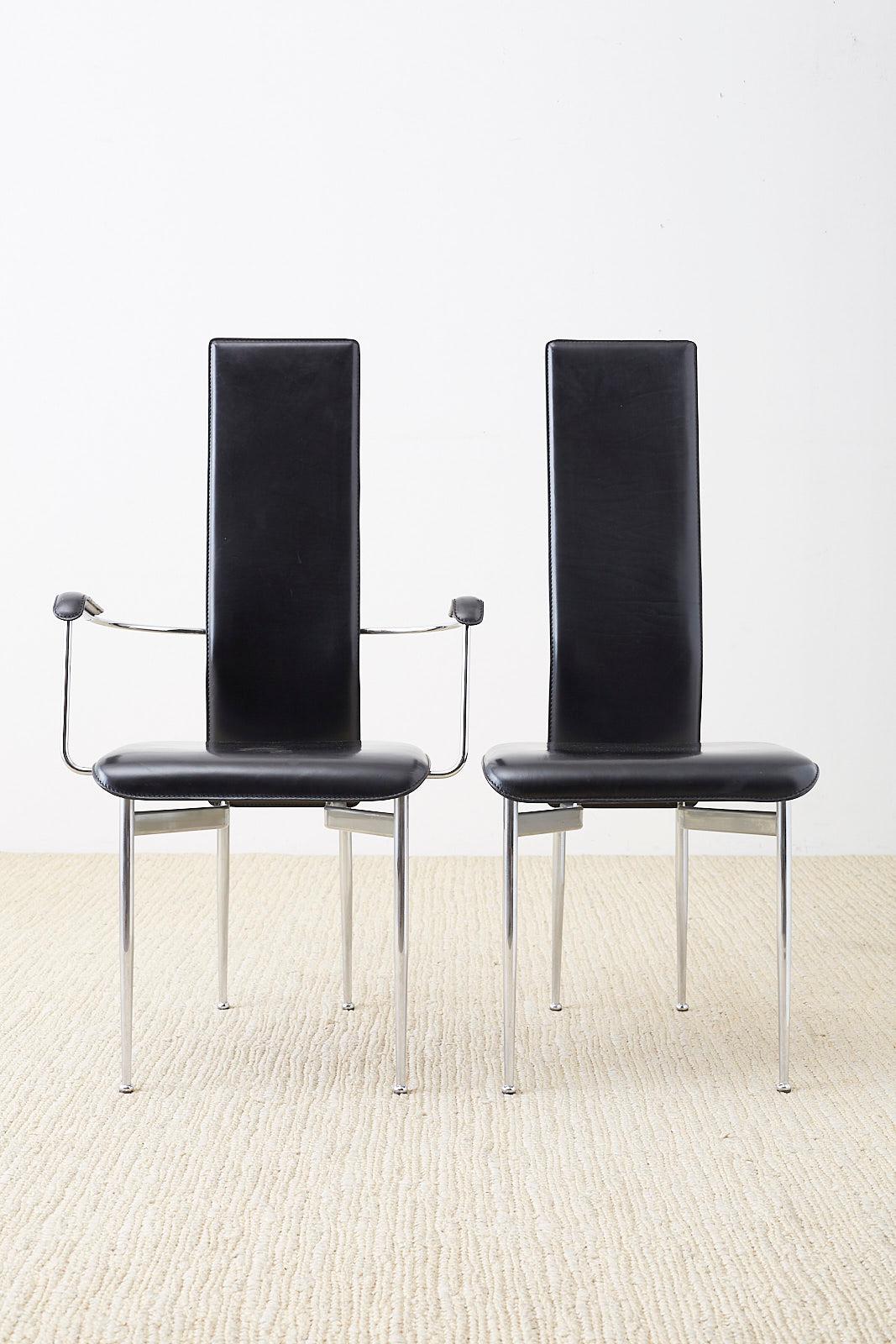 Set of Twelve G. Vegni Modern Italian Leather Dining Chairs 12