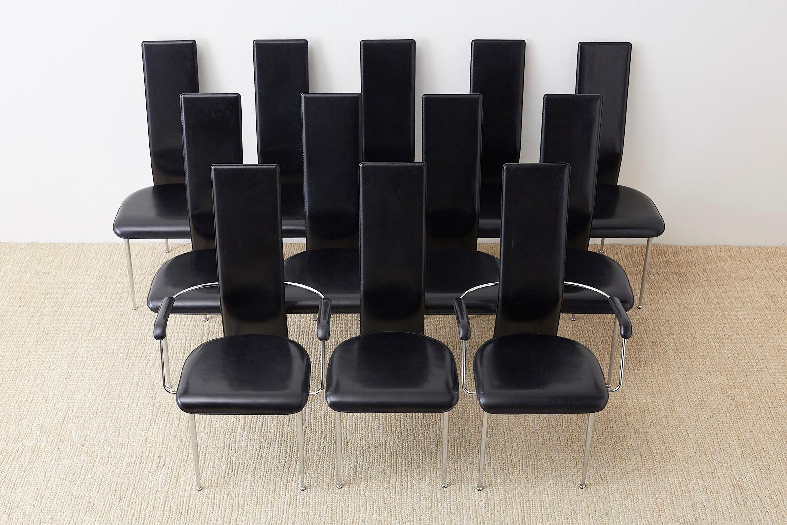 Set of Twelve G. Vegni Modern Italian Leather Dining Chairs In Good Condition In Rio Vista, CA
