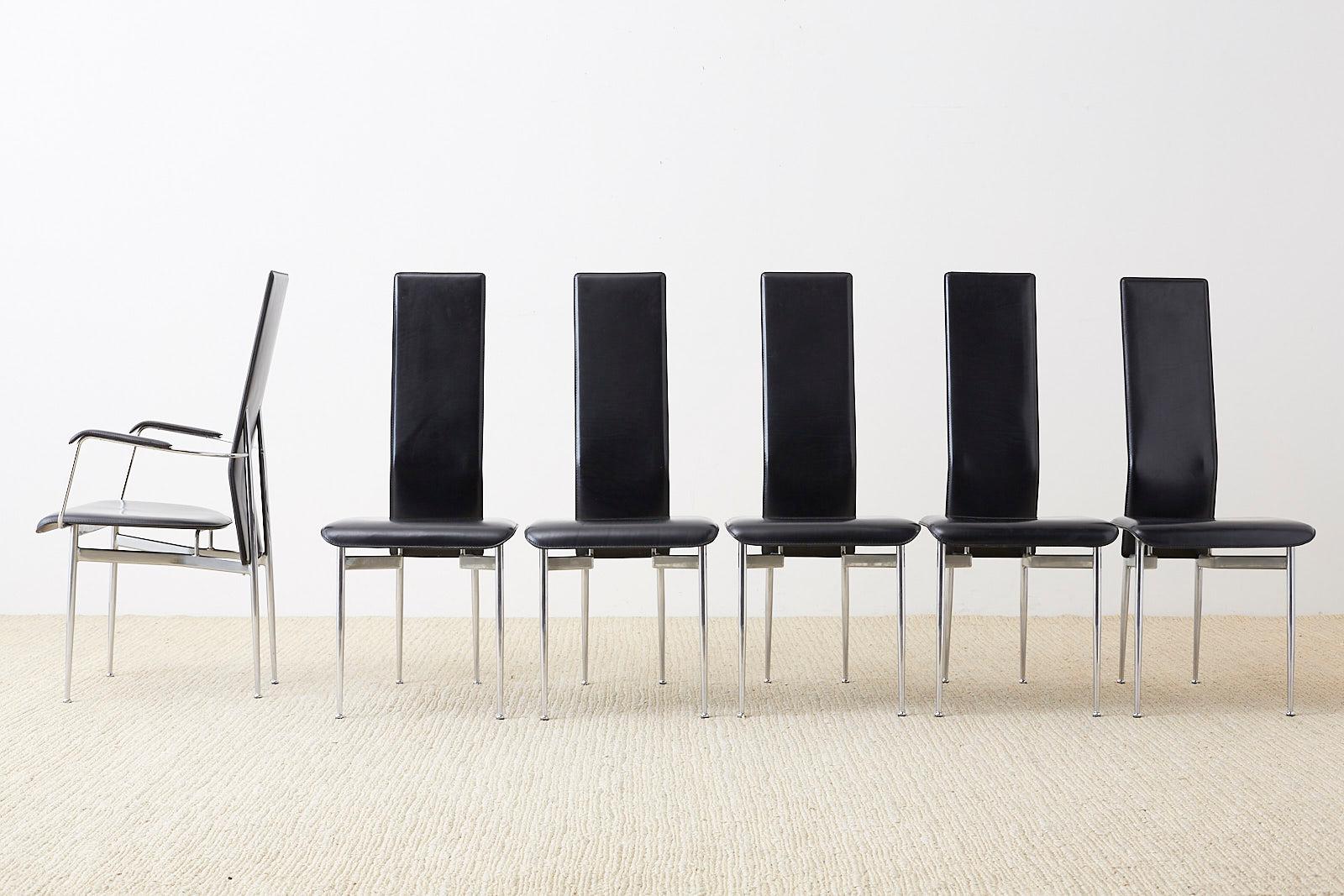 Chrome Set of Twelve G. Vegni Modern Italian Leather Dining Chairs