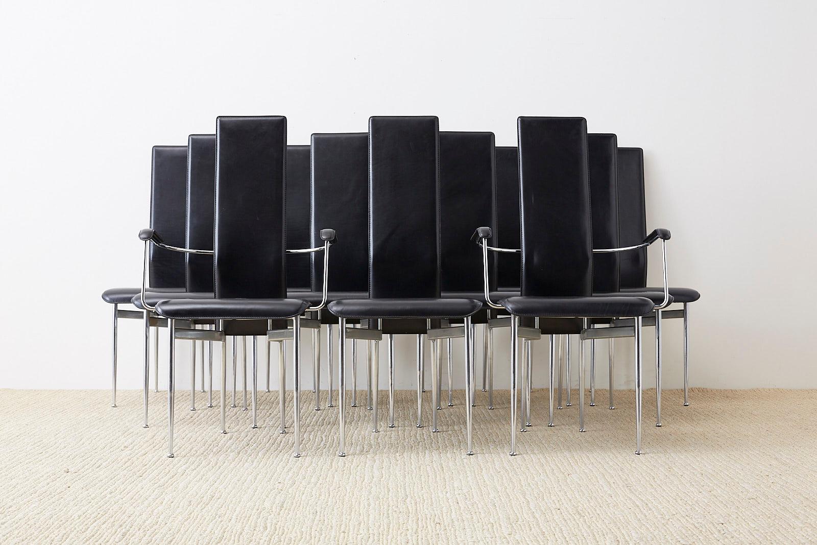 Set of Twelve G. Vegni Modern Italian Leather Dining Chairs 1