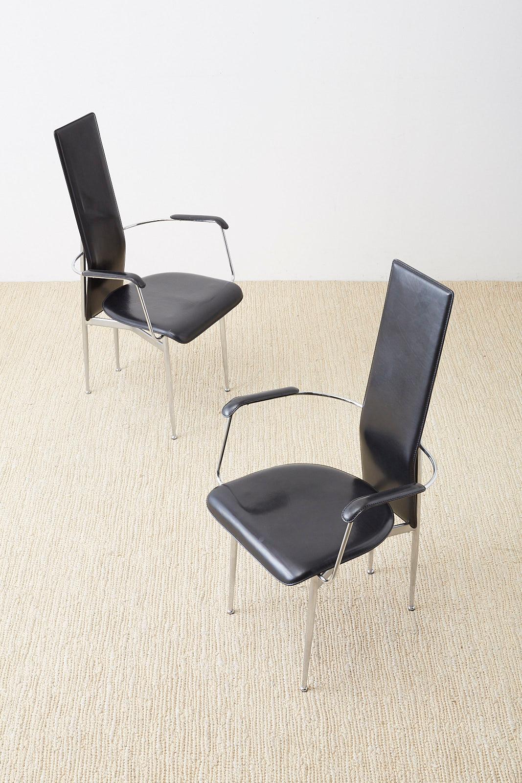 Set of Twelve G. Vegni Modern Italian Leather Dining Chairs 2