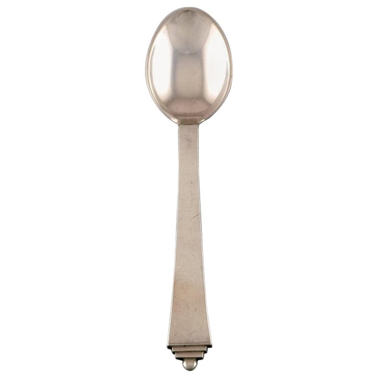 Set of Twelve Jensen Sterling Silver Pyramid, Large Tea Spoons