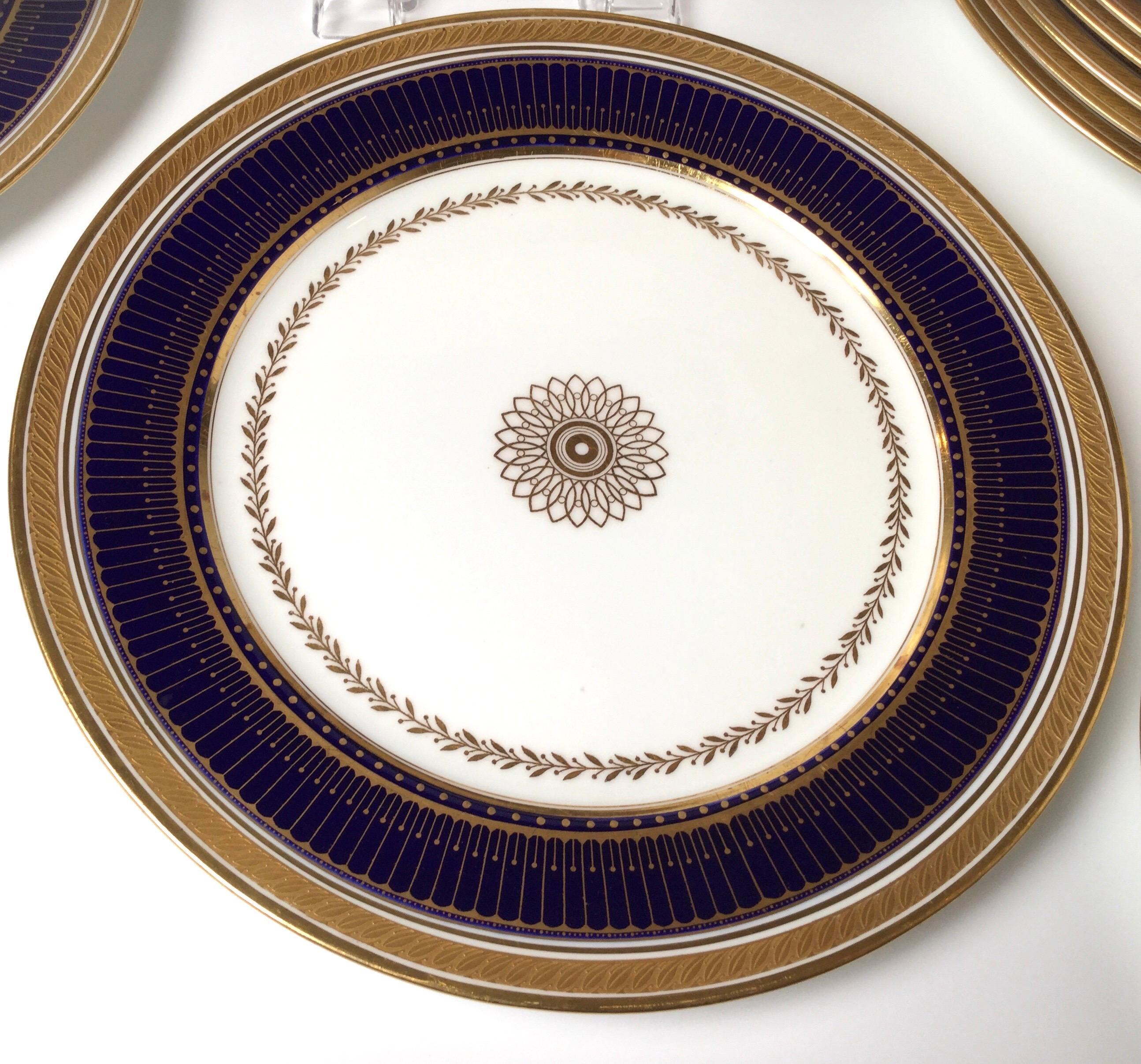 Edwardian Set of Twelve Gold Gilt and Cobalt Service Plates BWM & Co. for Gillman, NYC