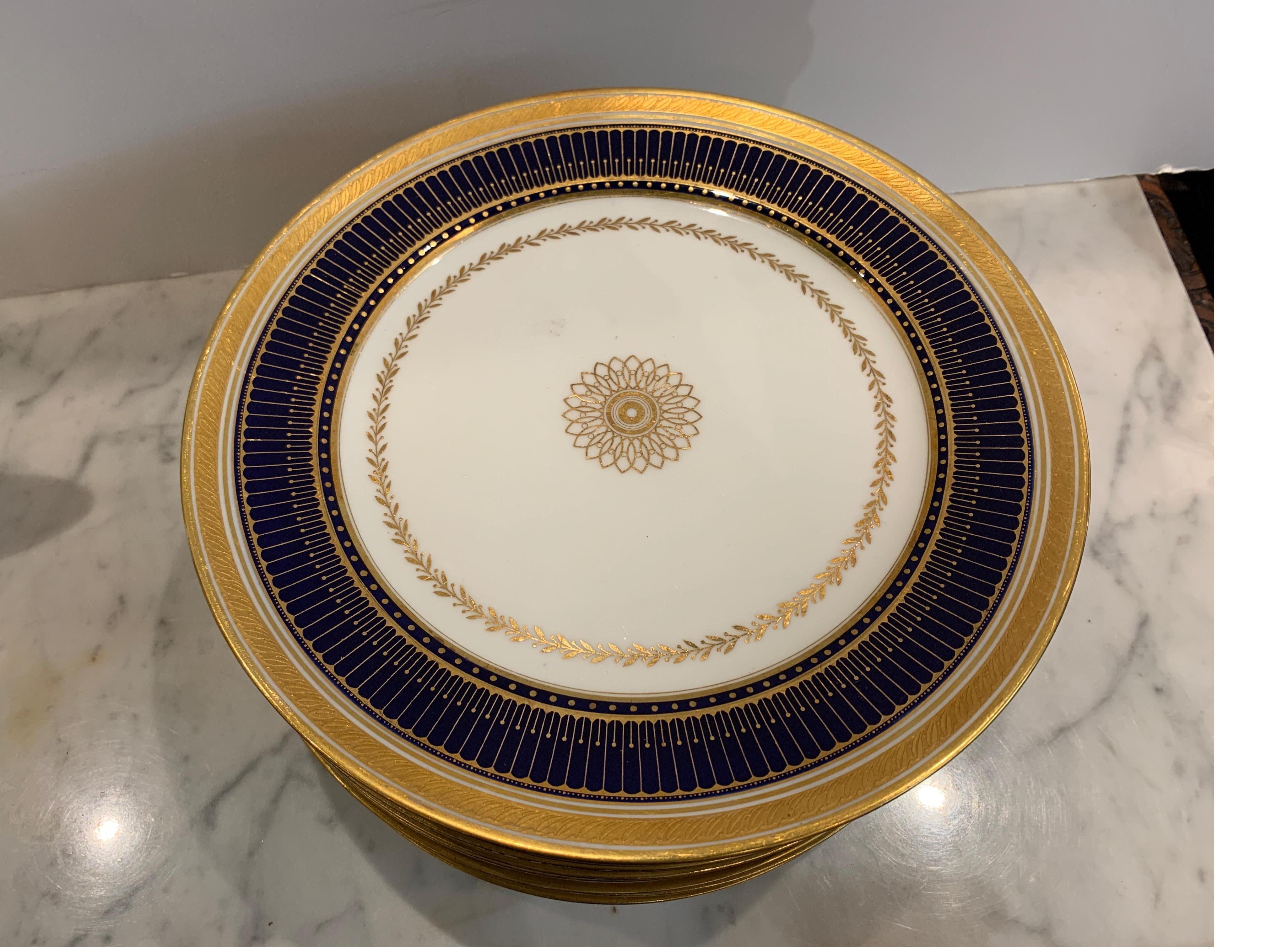20th Century Set of Twelve Gold Gilt and Cobalt Service Plates BWM & Co. for Gillman, NYC