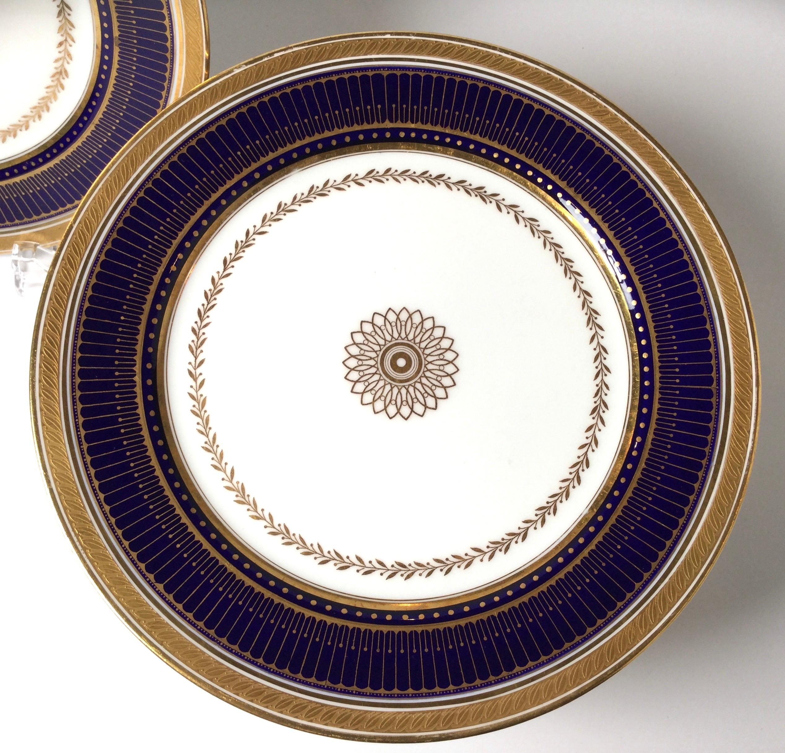 Early 20th Century Set of Twelve Gold Gilt and Cobalt Service Plates BWM & Co. for Gillman, NYC