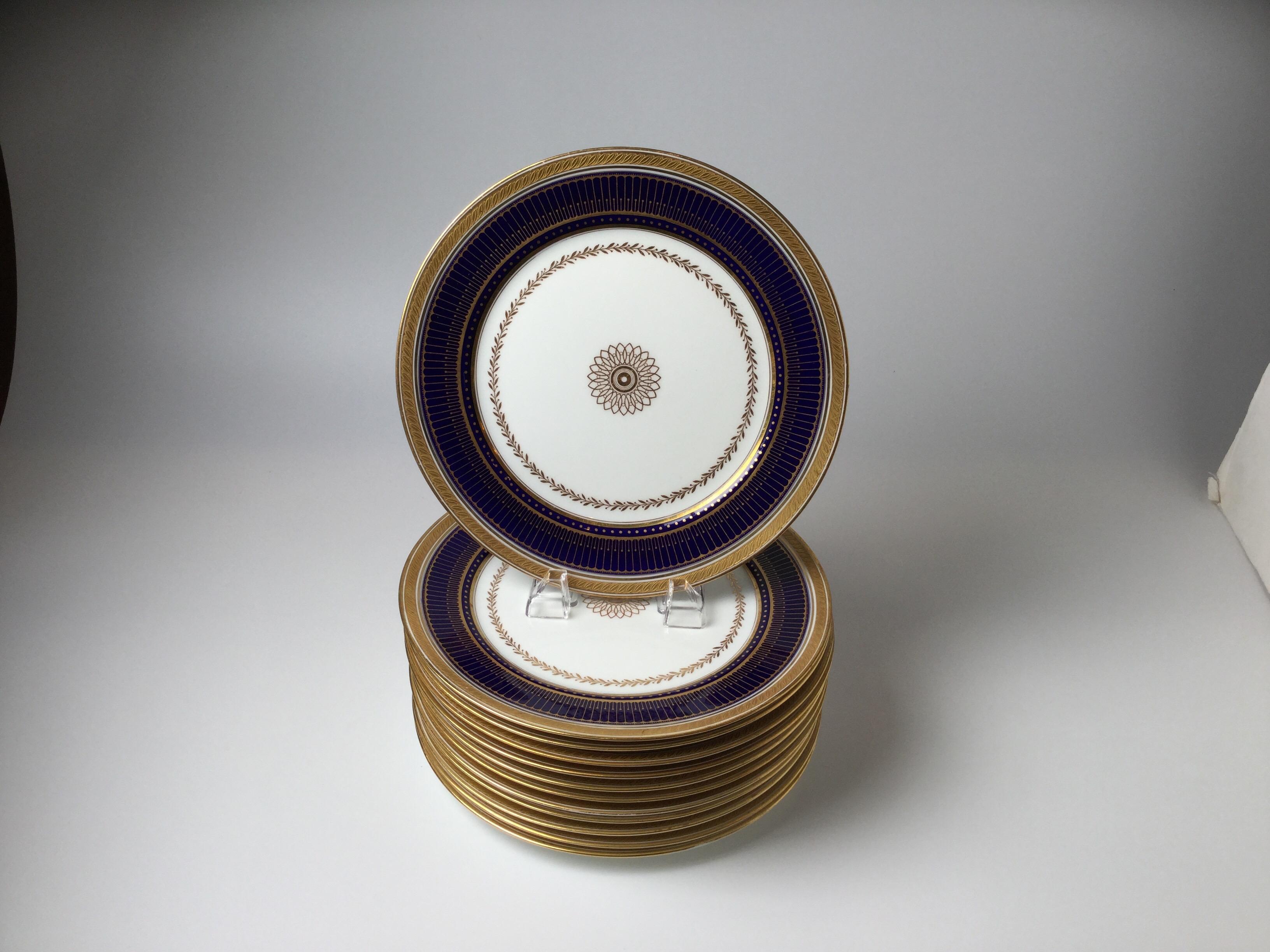 Set of Twelve Gold Gilt and Cobalt Service Plates BWM & Co. for Gillman, NYC 2