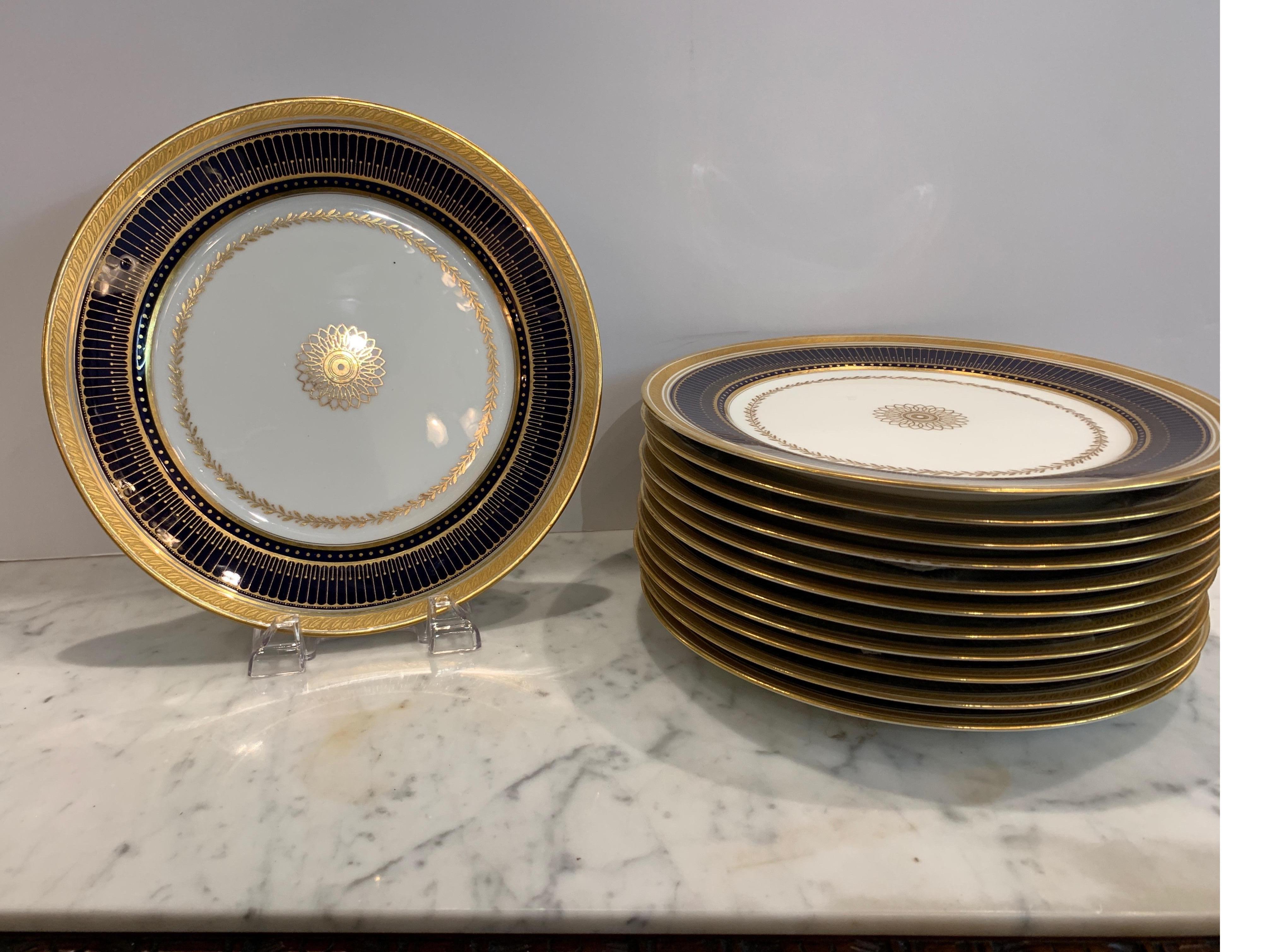 Set of Twelve Gold Gilt and Cobalt Service Plates BWM & Co. for Gillman, NYC In Good Condition In Lambertville, NJ