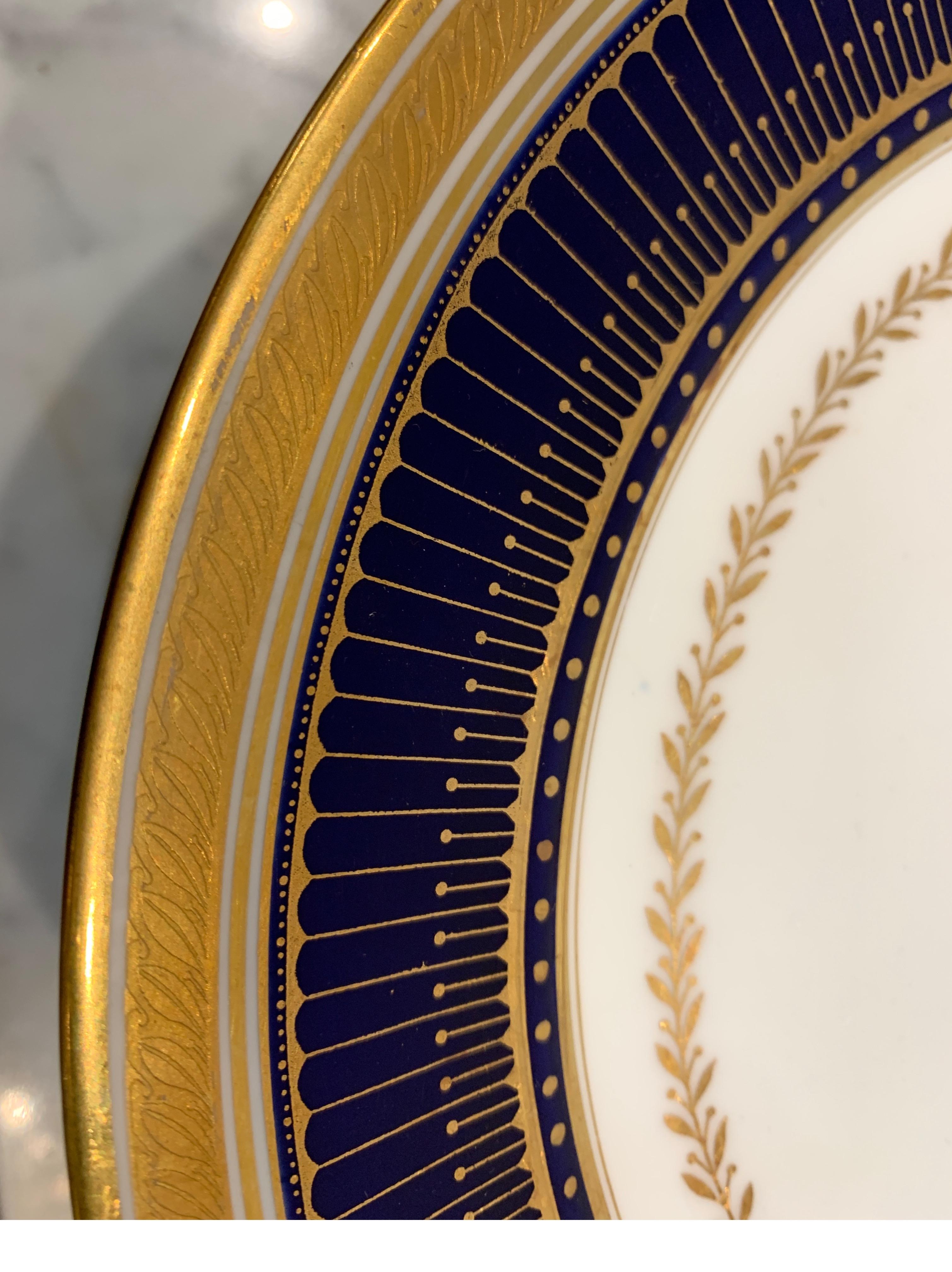 Porcelain Set of Twelve Gold Gilt and Cobalt Service Plates BWM & Co. for Gillman, NYC