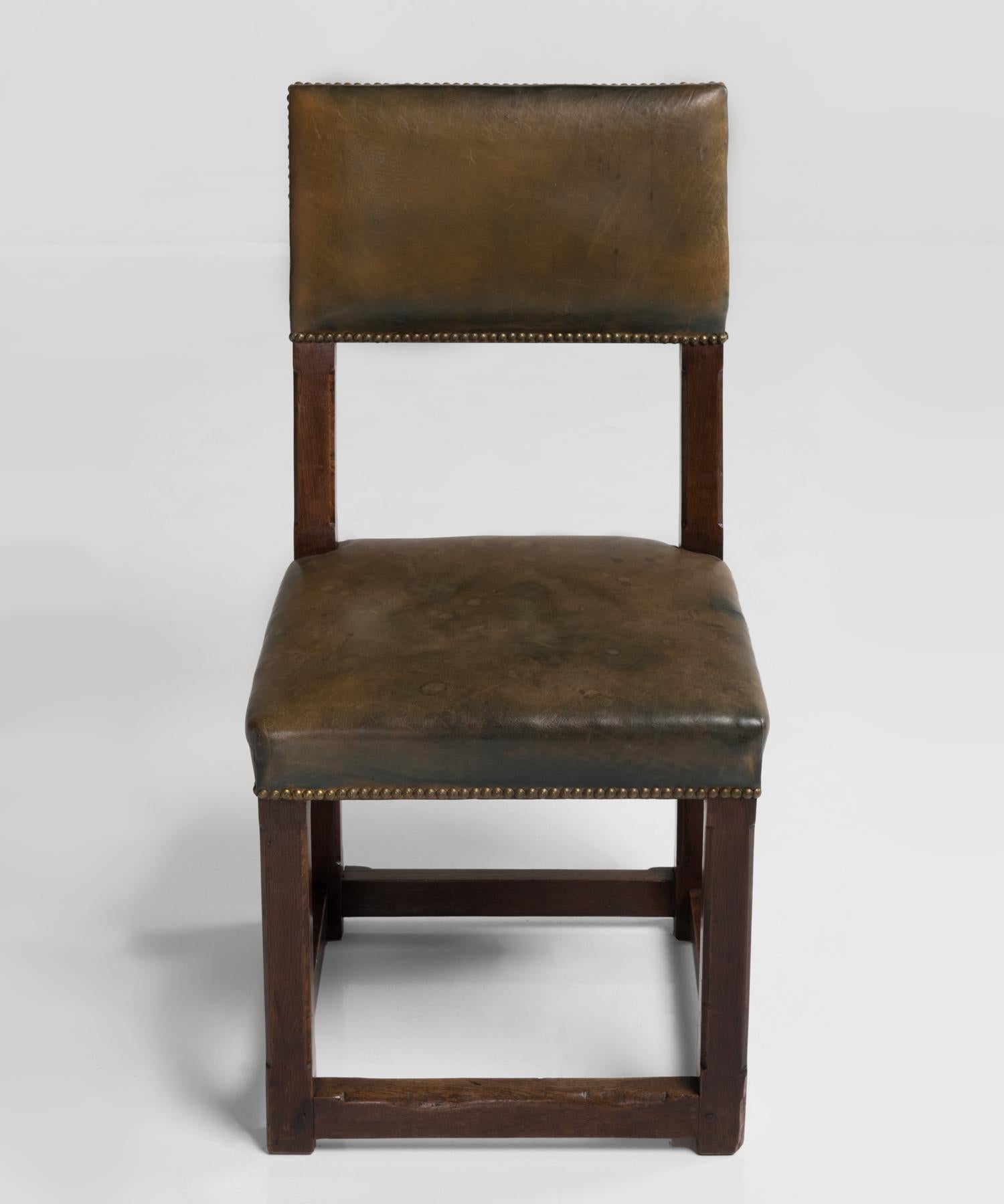 Late 19th Century Set of Twelve Gothic Oak and Leather Dining Chairs, England circa 1880