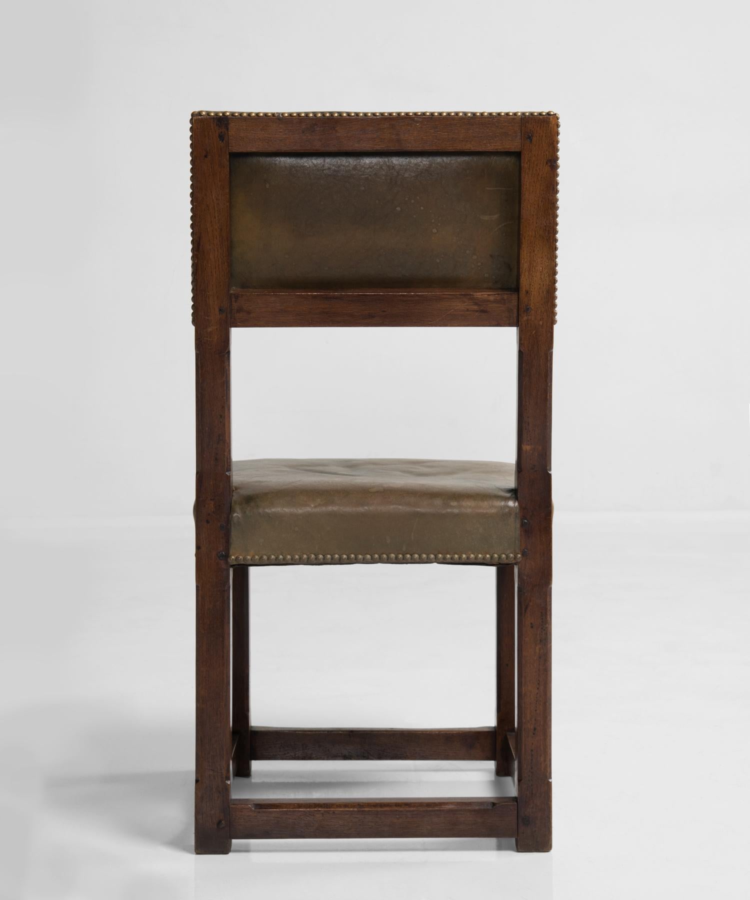 Set of Twelve Gothic Oak and Leather Dining Chairs, England circa 1880 2