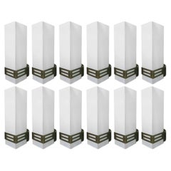 Set of Twelve Grattacielo Frosted Murano Glass Sconces, Italy, 1990's.