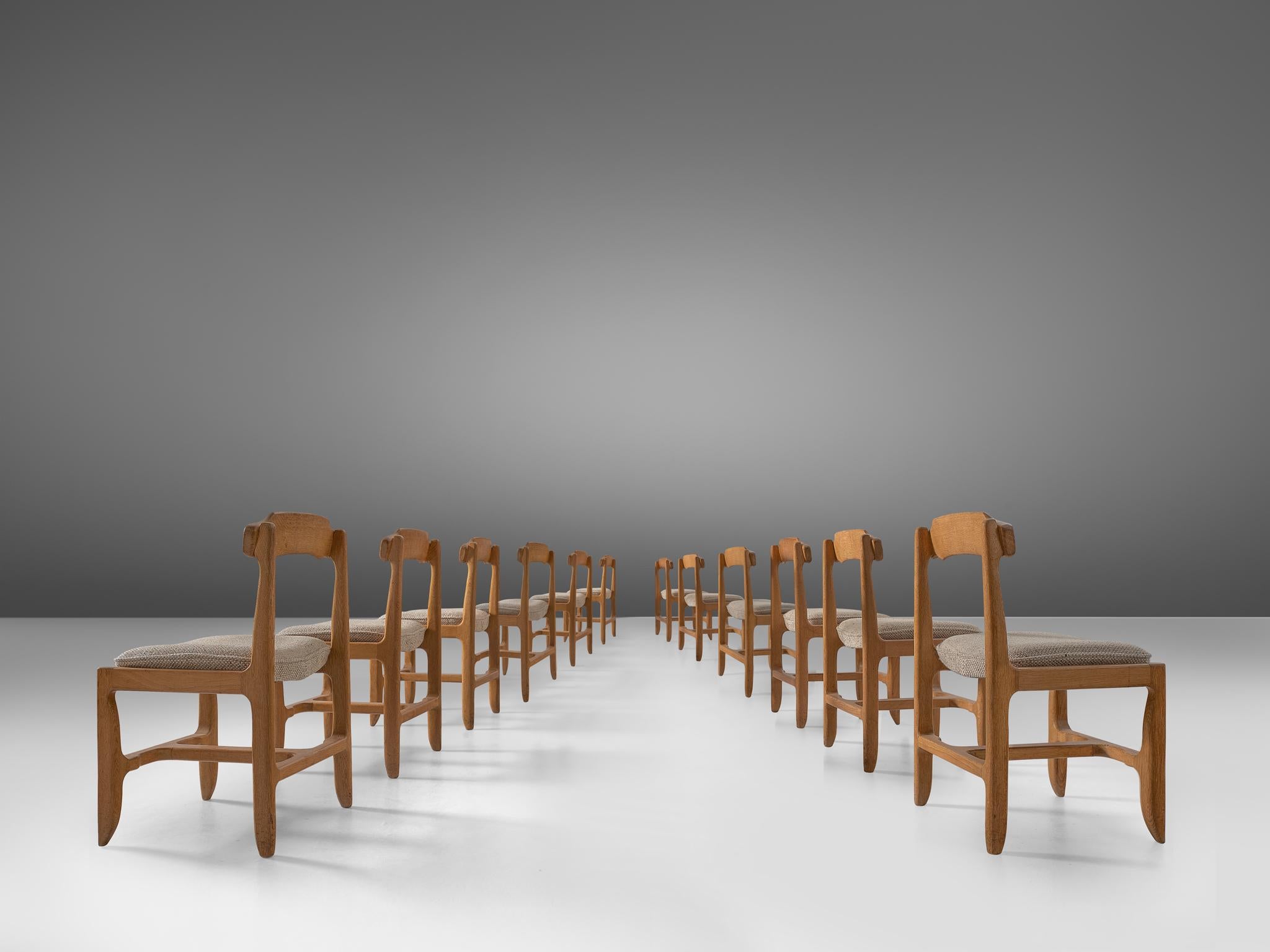 Art Deco Set of Twelve Guillerme et Chambron Dining Chairs in Solid Oak