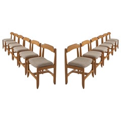 Set of Twelve Guillerme et Chambron Dining Chairs in Solid Oak