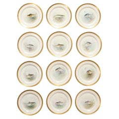 Set of Twelve Hand-Painted Lenox Porcelain Fish Plates signed William Morley