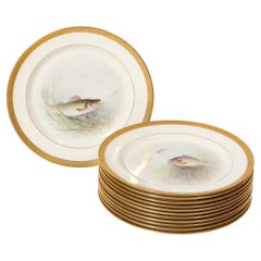 Set of Twelve Hand-Painted Lenox Porcelain Fish Plates signed William Morley 